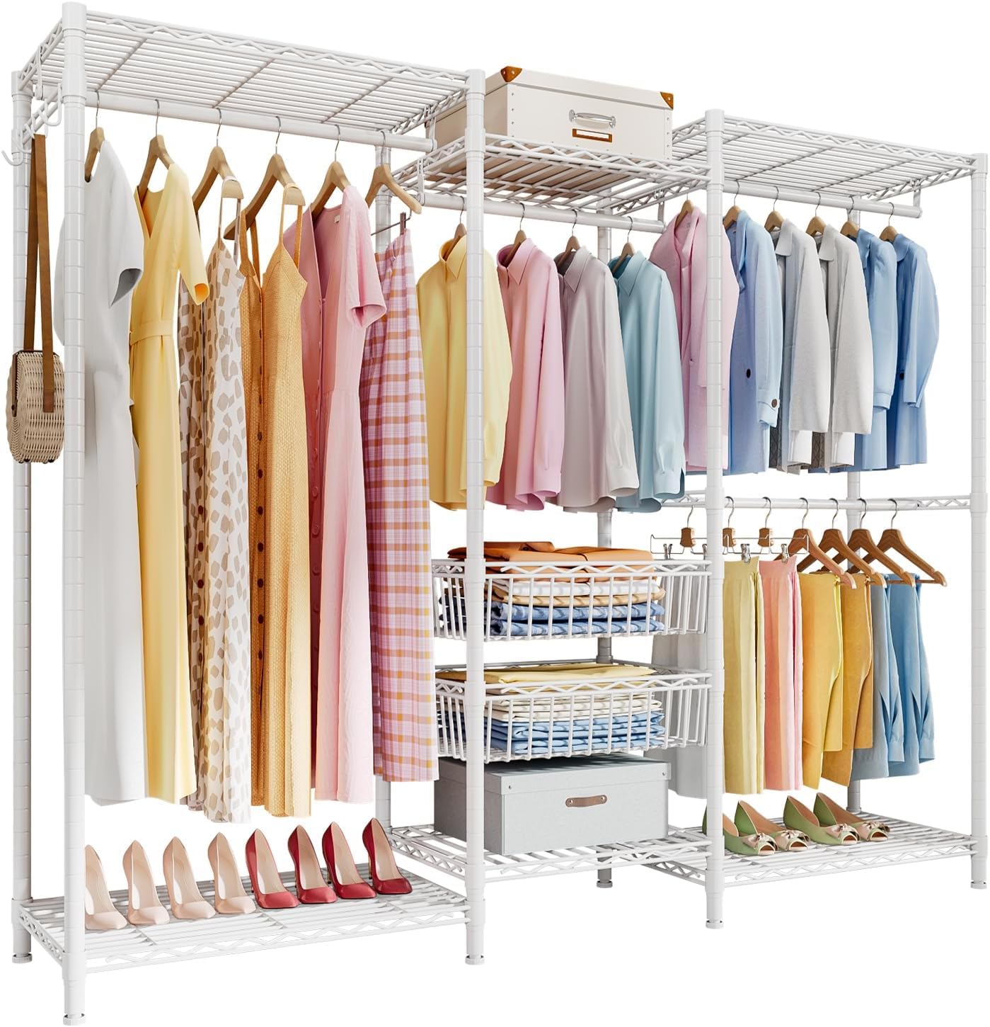 FTEYUET Clothes Rail, Heavy Duty Clothing Rail, 155x40x182 cm, White