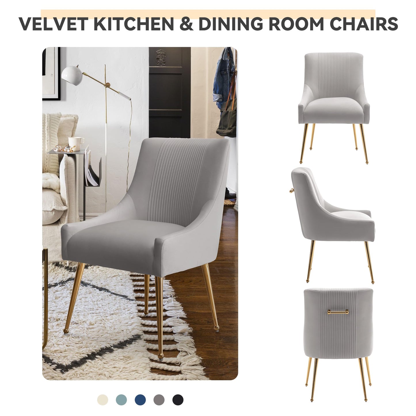SEYNAR Modern Dining Chairs, Velvet Upholstered Dining Room Chairs with Gold Legs,Tufted Accent Chair Set of 2 for Reception Room Living Room Study
