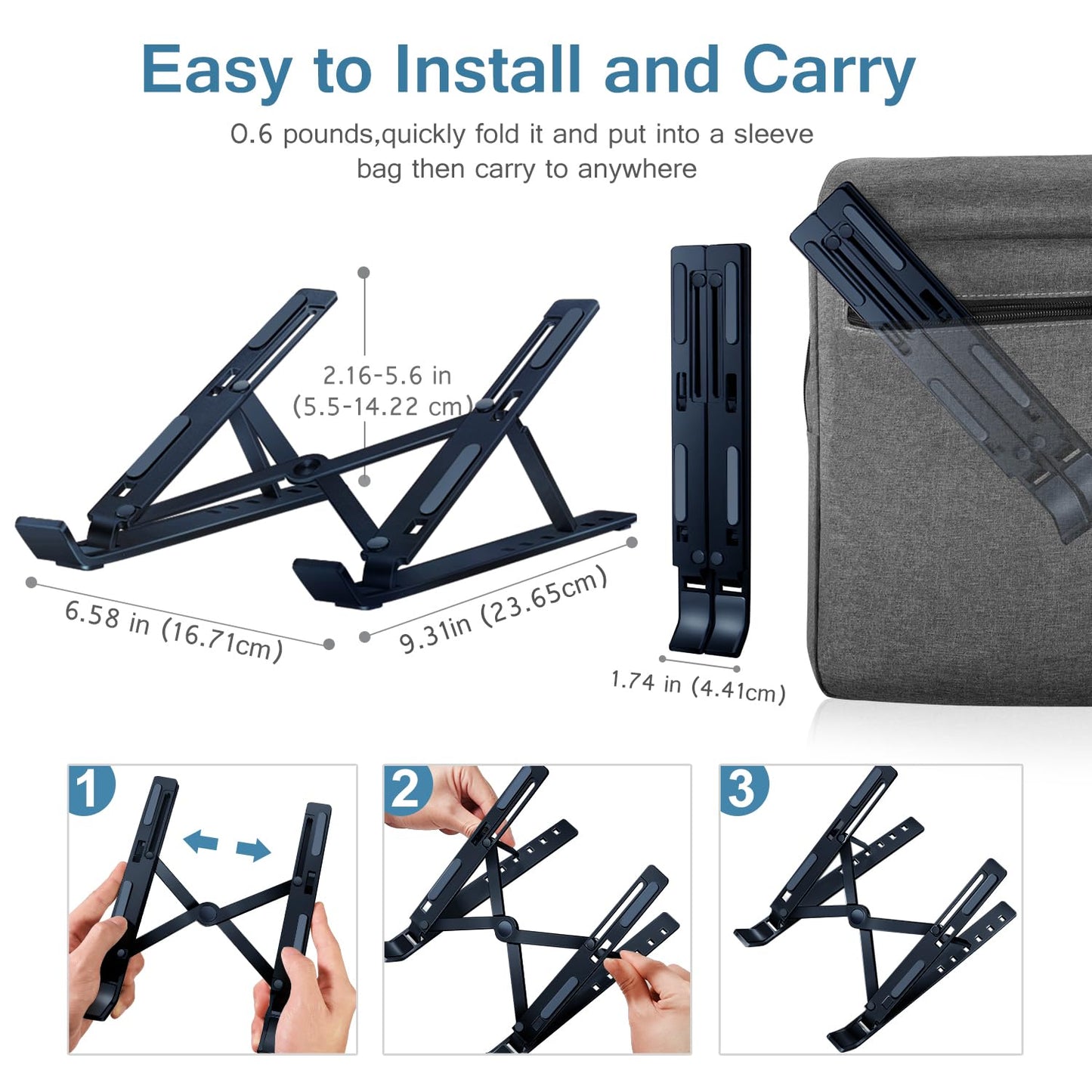 ivoler Laptop Stand, Laptop Holder Riser Computer Tablet Stand, 6 Angles Adjustable Aluminum Ergonomic Foldable Portable Desktop Holder Compatible