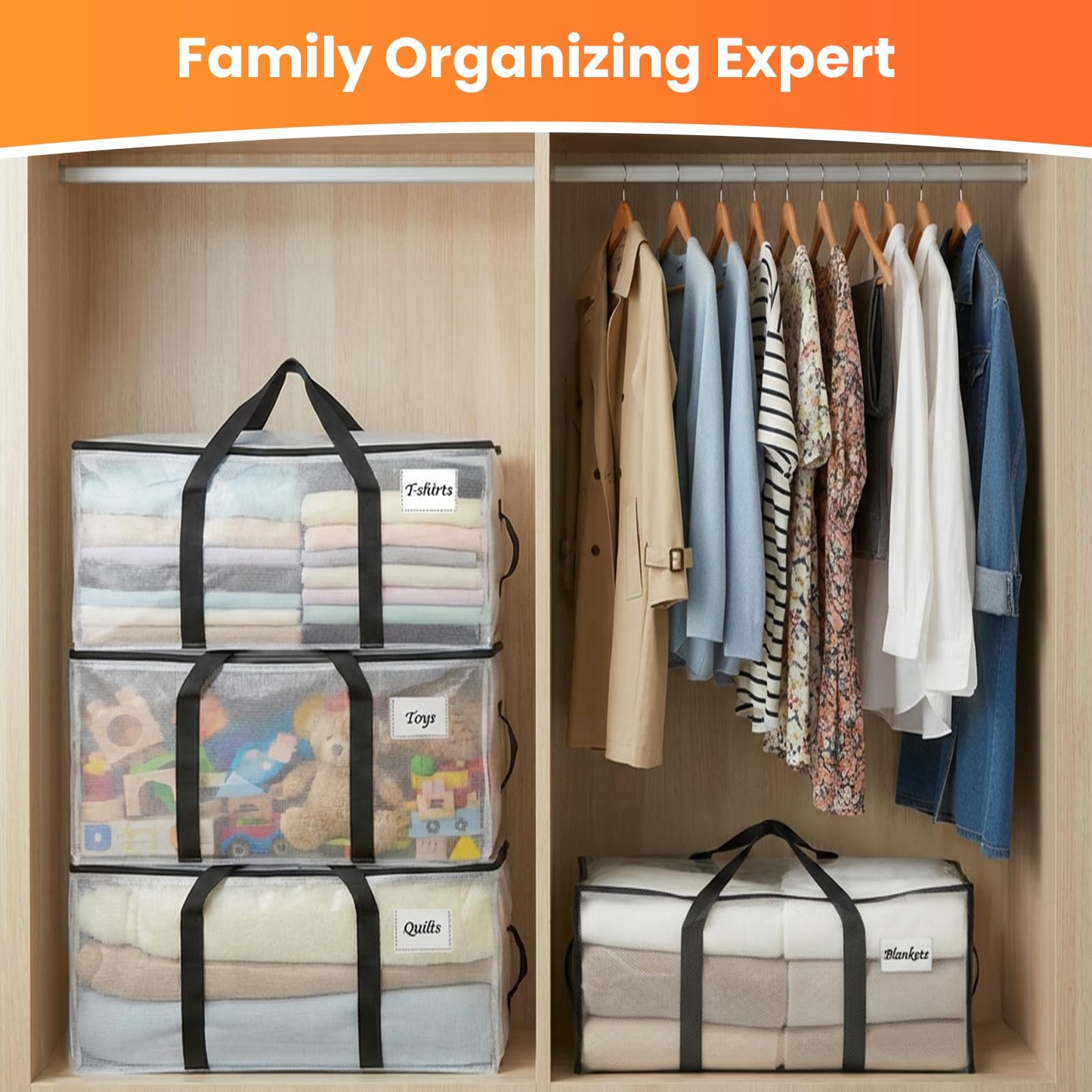RICHER HOUSE 90L Heavy Duty Moving Boxes, Clothes Storage Bag, 6 Pack,Clear