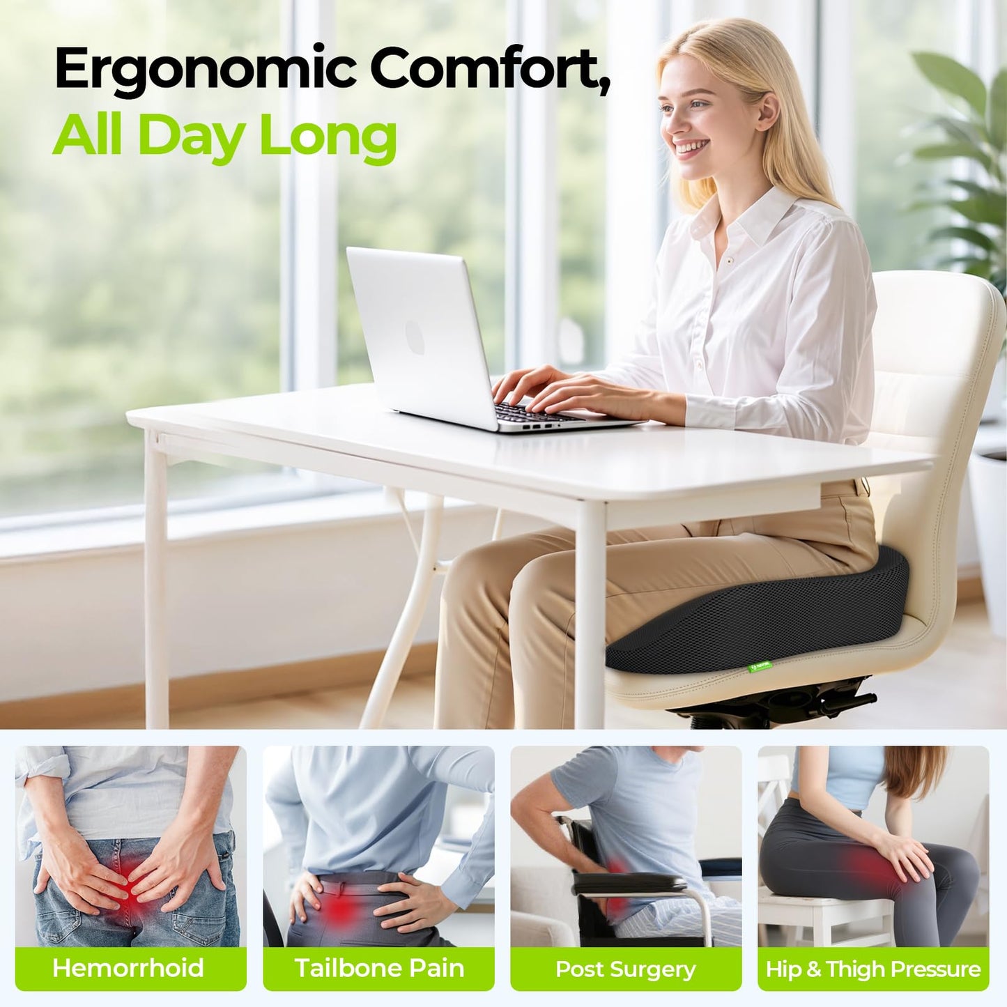 AUVON Thickened Donut Cushion for Hemorrhoids, Thigh Slope for Long Sitting
