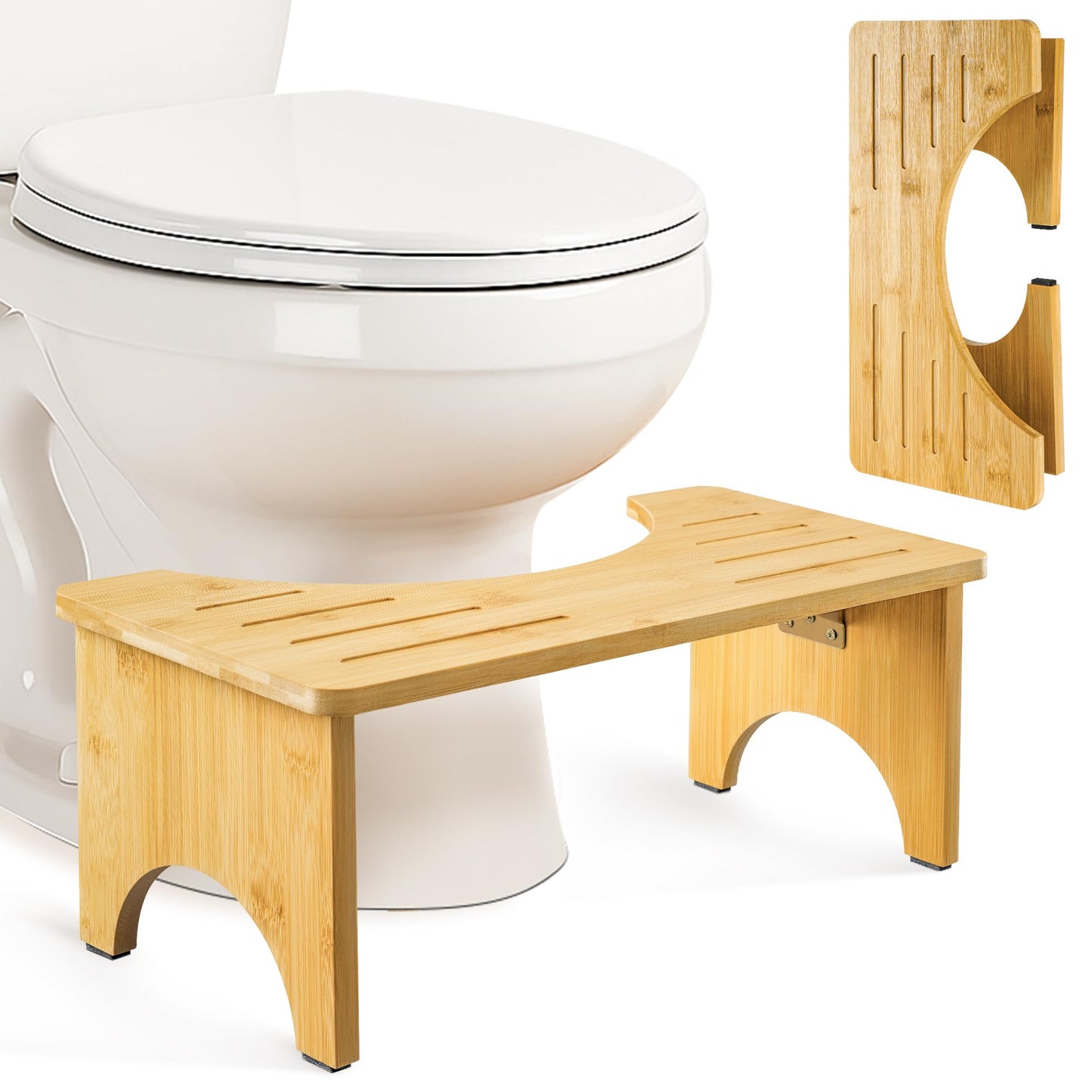 Foldable Toilet Stool, Bamboo Wood Squatty Potty for adults, Ergonomic Poop stool - Poo Stool for Hemorrhoids Constipation Bloating