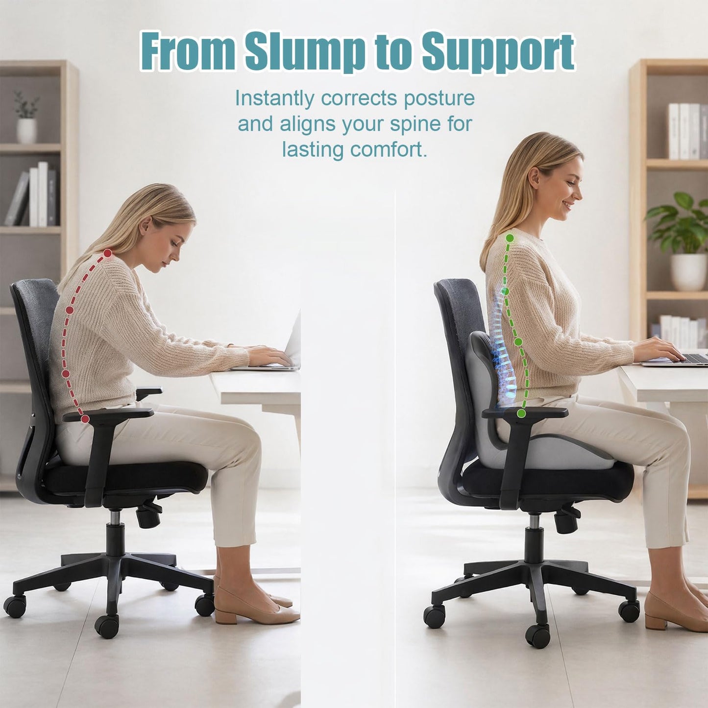 wiksite Seat Cushion Memory Foam - 2 in 1 Seat Cushion and Shell Shape Lumbar Support Pillow Ergonomic Car Seat Cushions for Driving Coccyx Cushion