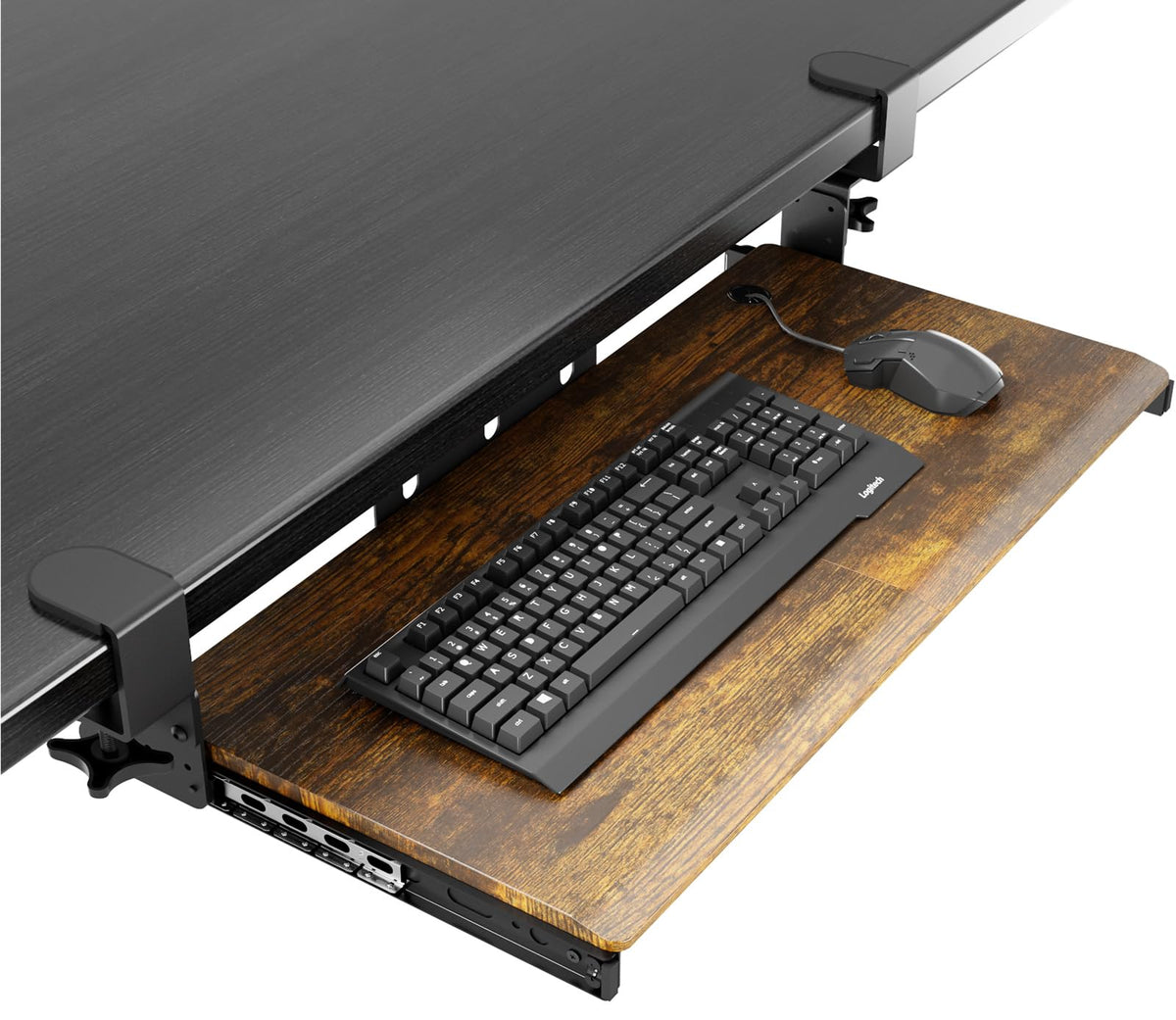 Keyboard Tray Under Desk Pull Out with Extra Sturdy C Clamp Mount System, 694 838 mm Including Clamps x 300 mm Slide-Out Platform Computer Drawer