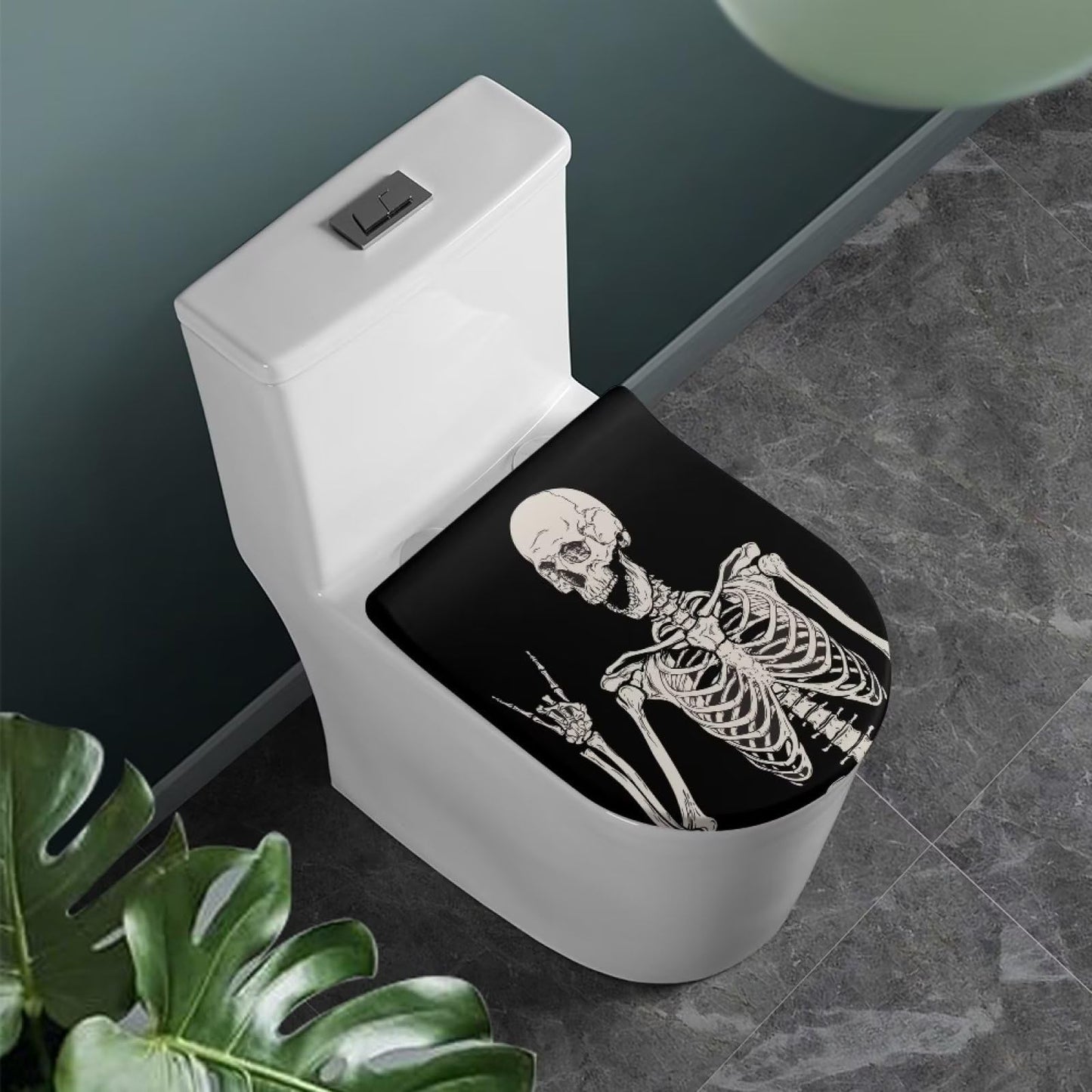 COEQINE Skull Print Toilet Lid Cover，Black Resisant Washable Bathroom Decoration 1 Pcs Cute Skull Print Toilet Lid Dustproof