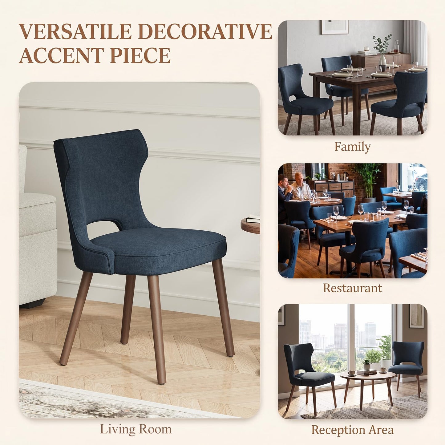 MALOL Upholstered Dining Chairs Set of 2, Dining Room Chairs with Hollow Backrest, High Back Kitchen Chairs with Solid Wood Legs, Thick Seat Cushion
