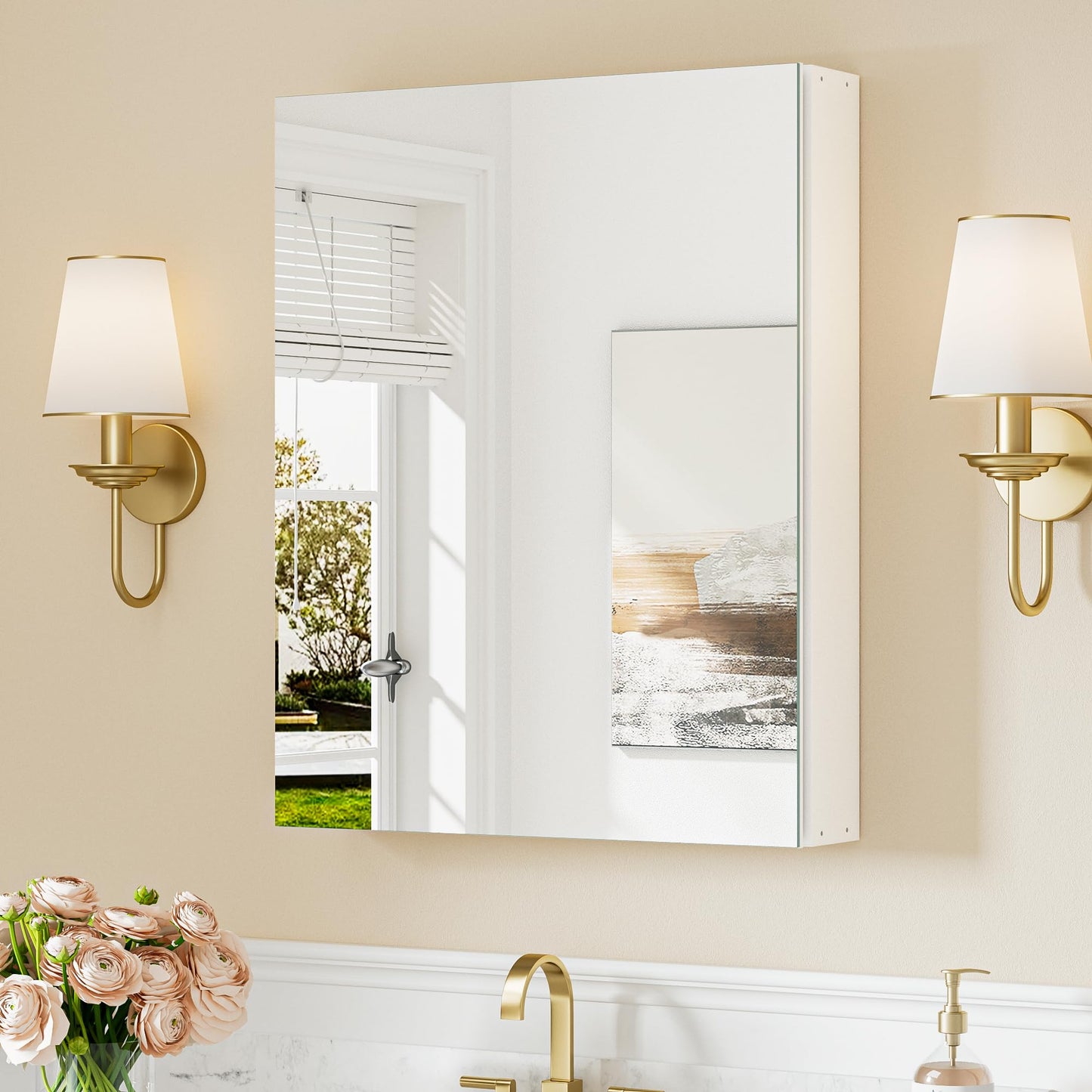 Keonjinn Bathroom Cabinets with Mirror - 50x65cm Aluminum bathroom Mirror Cabinets
