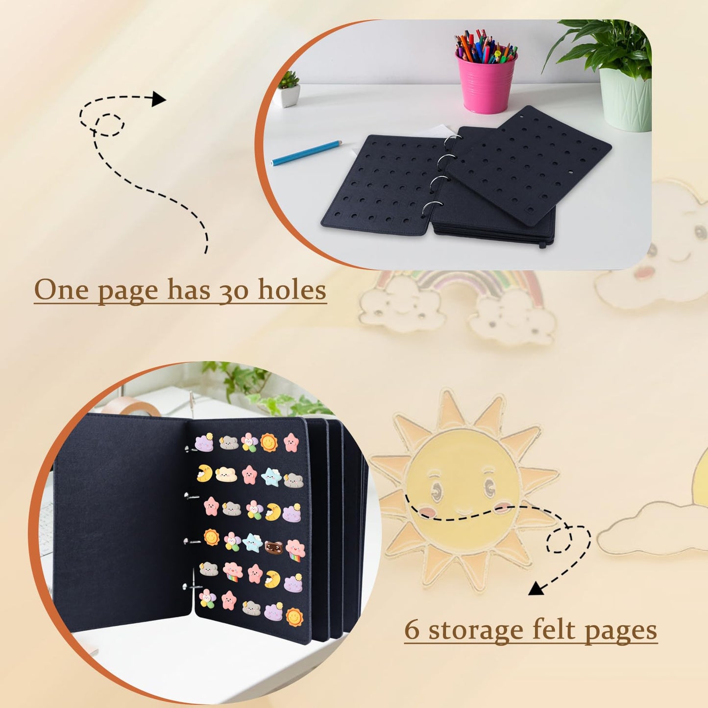 Les-Theresa 8 Pages Enamel Pin Display Pages, Pin Collection Display Book 10.2X8.4In Pin Collector Storage