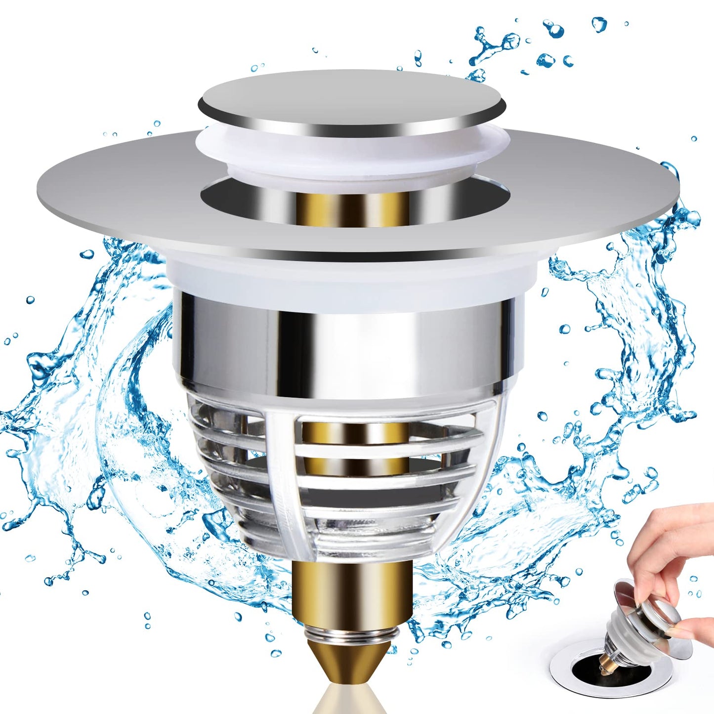 Diboniur Sink Plug, Bathroom Sink Plug Replacement, Universal Sink Stopper, Sink Plug Strainer Stainless Pop up Bidet Plug for Bathtub, Kitchen