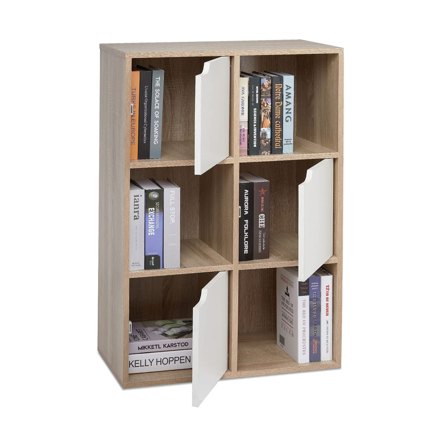 Mondeer 6 Cube Storage Unit, 3-Tier Bookcase with Doors, Wooden Bookshelf Display Organiser Cabinet for Living Room, Bedroom, Home Office