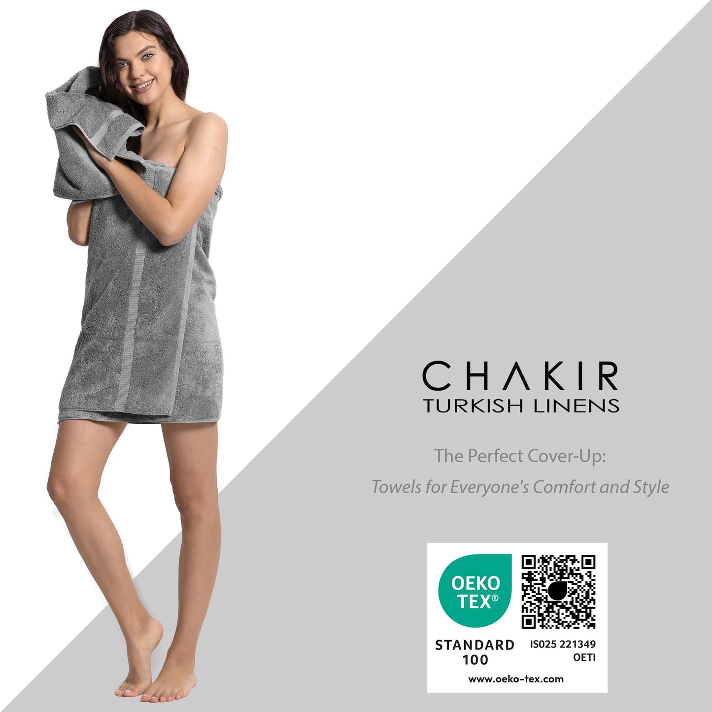 Chakir Turkish Linens | Hotel & Spa Quality 100% Cotton Premium Turkish Towels | Soft & Absorbent (8-Piece Towel Sets, Gray)