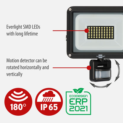 Brennenstuhl LED Spotlight JARO 4060 P (LED Wall Floodlight for Outdoor use IP65, 30W, 3450lm, 6500K, with Motion Detector and Twilight Sensor)