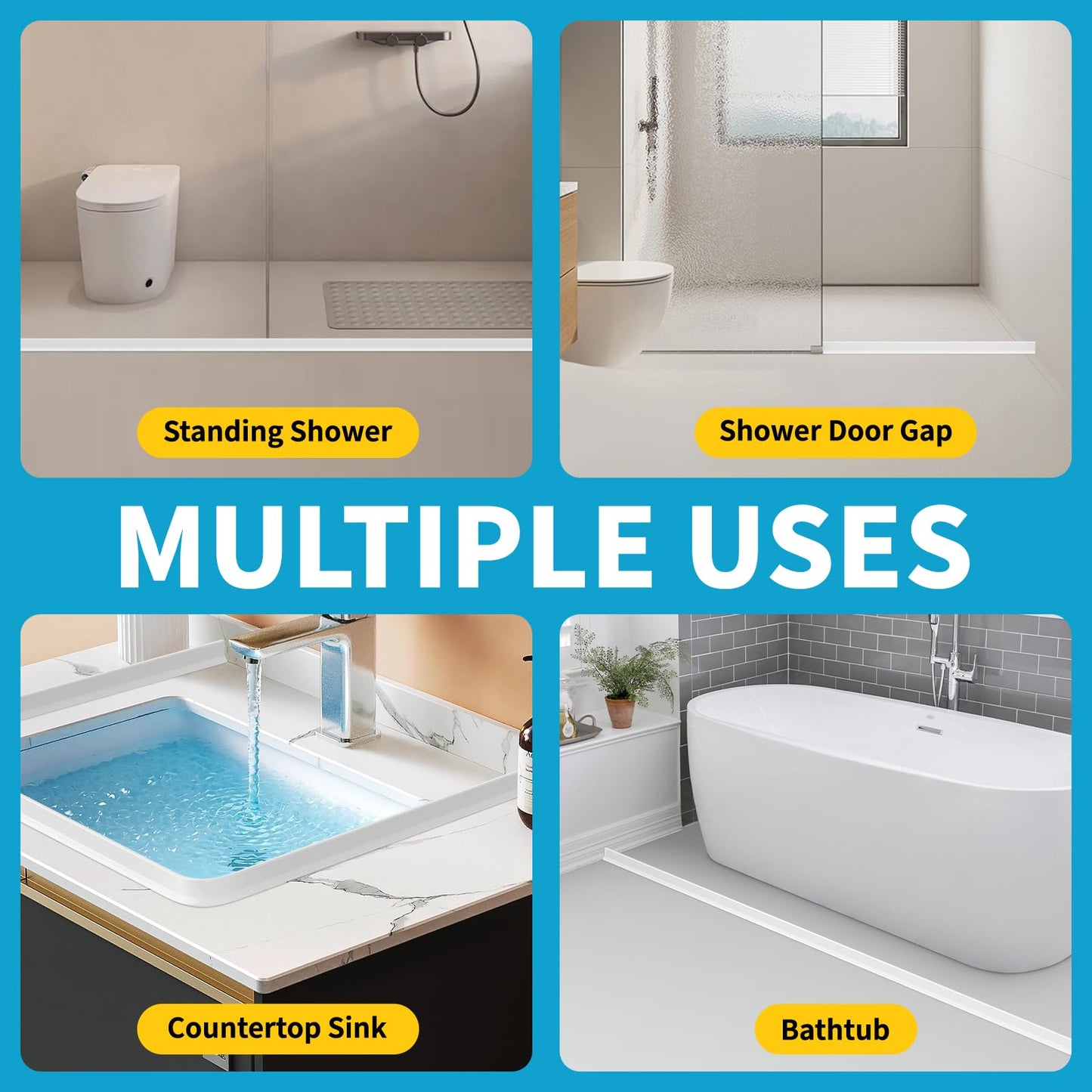 DLYYPLUS 1M Wet Room Floor Barrier, Self-Adhesive Silicone Shower Splash Guard, Shower Threshold Water Dam Barrier Keeps Water Inside Threshold Dry
