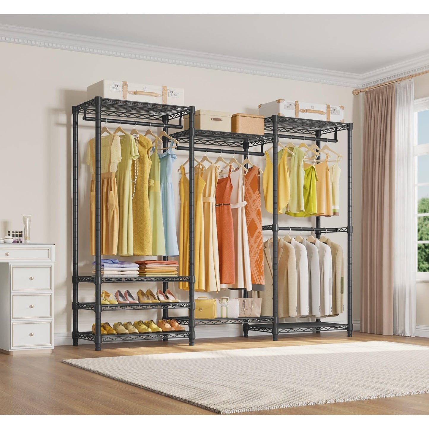 Heavy Duty Clothes Rail,Hanging Rails for Clothes,Clothing Rails,Portable Wardrobe Rail Metal Closet Rack with Shoe Rack