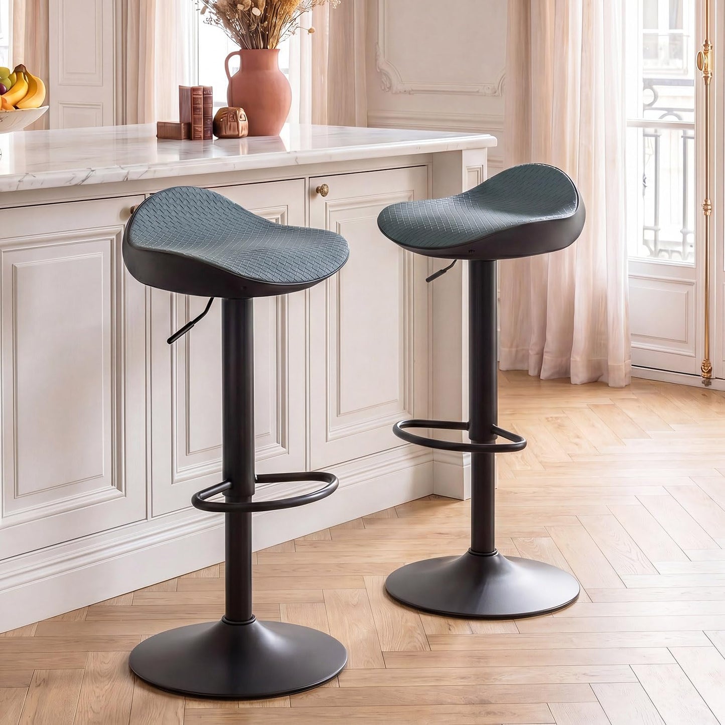 YOUNUOKE Blue Bar Stools Set of 2 Backless Breakfast Barstools