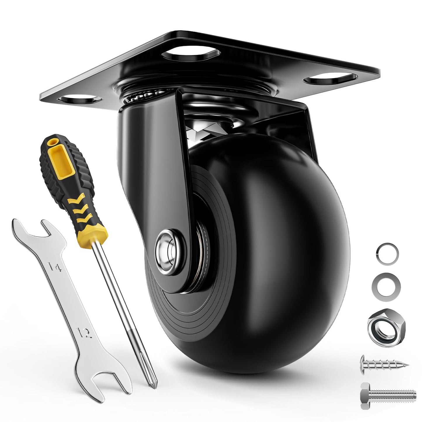 COSYLAND Heavy Duty Castors 50 mm Max Load 320 kg Extra Quiet and Durable Heavy Duty Swivel Casters for Heavy Duty and Industrial Loads with Plate
