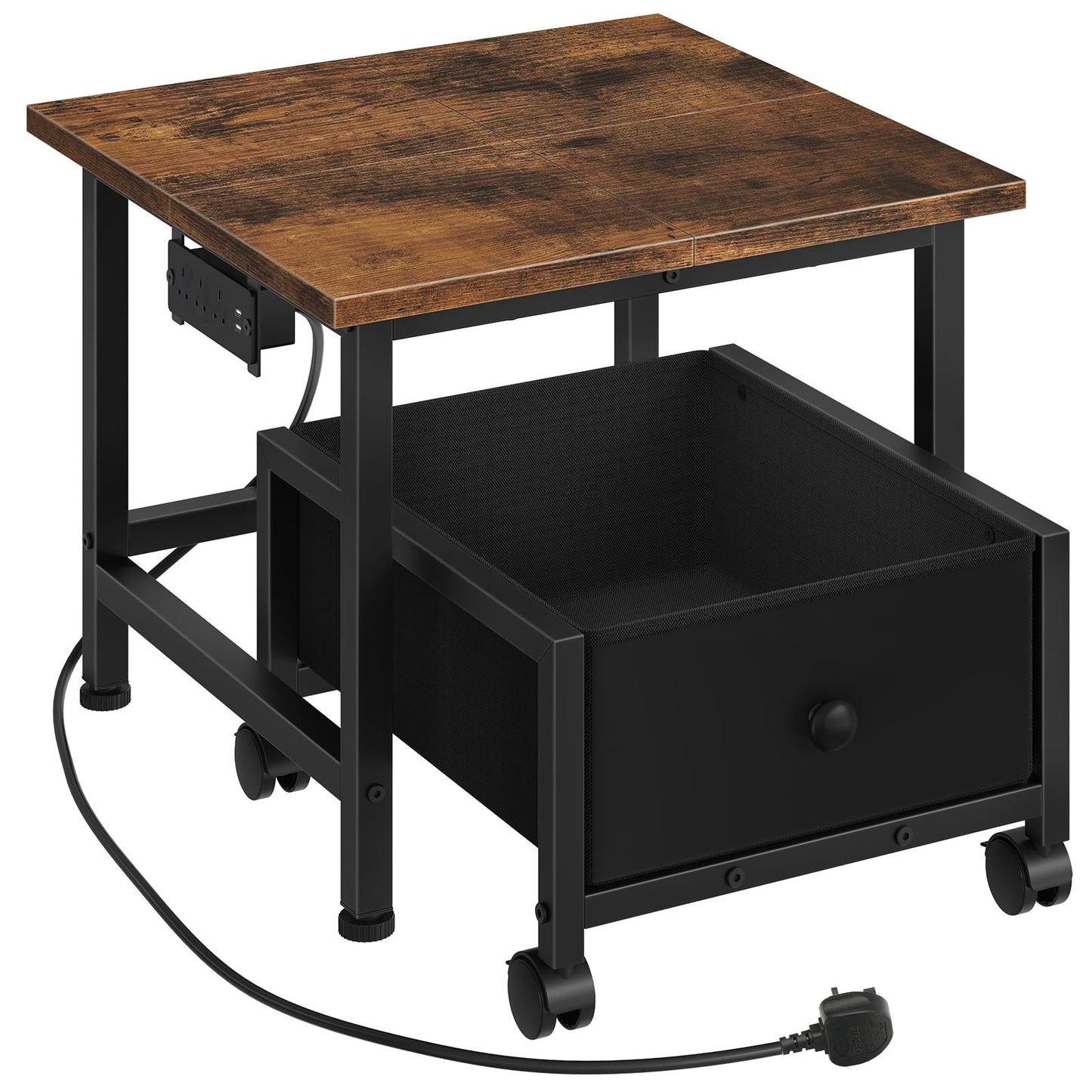 HOOBRO Mini Fridge Stand with Storage Basket and Power Outlet, Mini Fridge Cabinet with Wheels and Adjustable Feet, Mobile Fridge Shelf, for Home