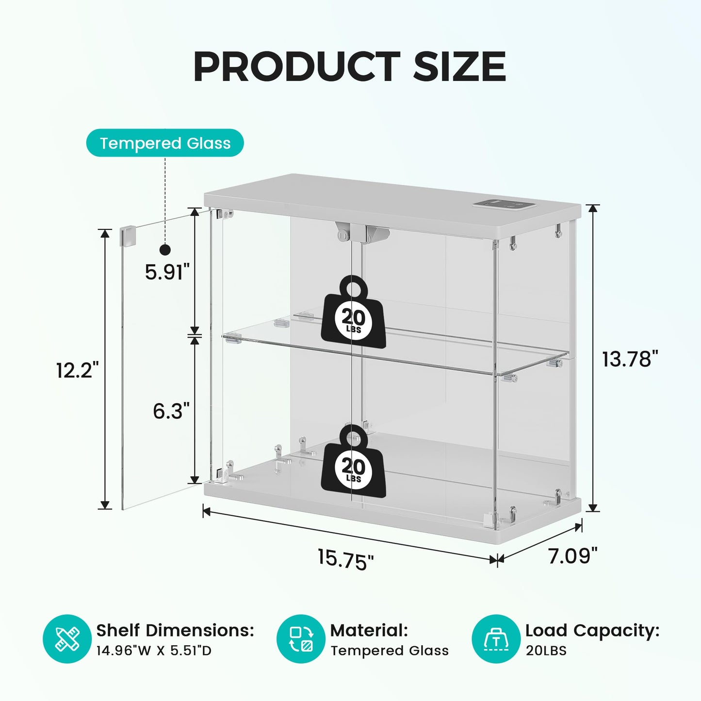 FREDEES Glass Display Cabinet Case with LED Lights, White