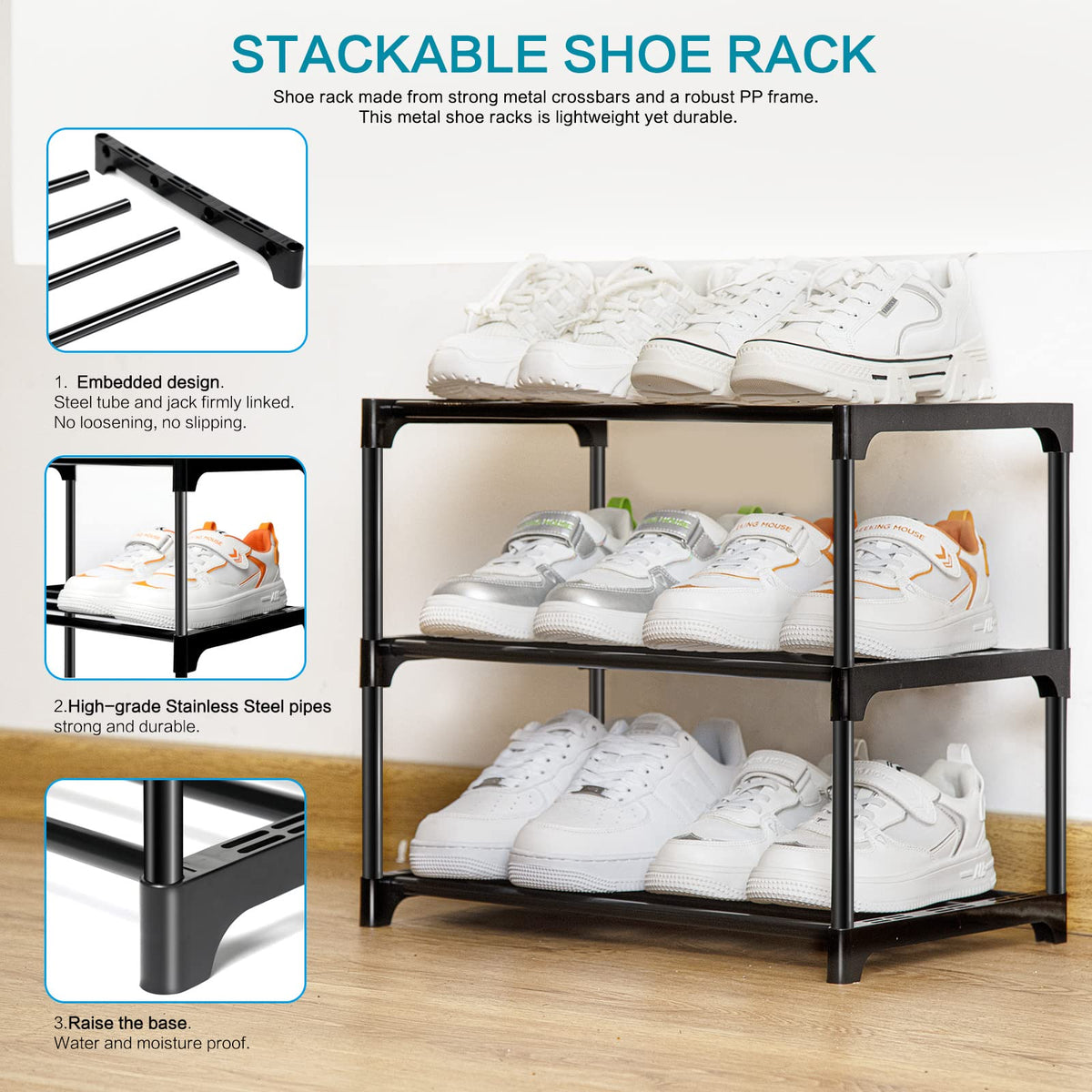 OLYREO Shoe Rack 3 Tier Small Shoe Rack Storage for Hallway, Closet