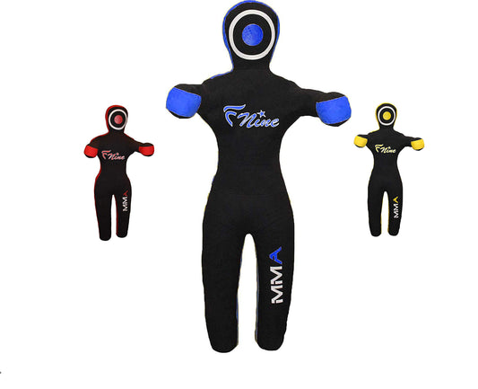 FNine MMA Grappling Dummy, for Judo, Wrestling, Brazilian Jiu Jitsu, Submission and Throwing UNFILLED Canvas Bag (Black and Blue, 70")