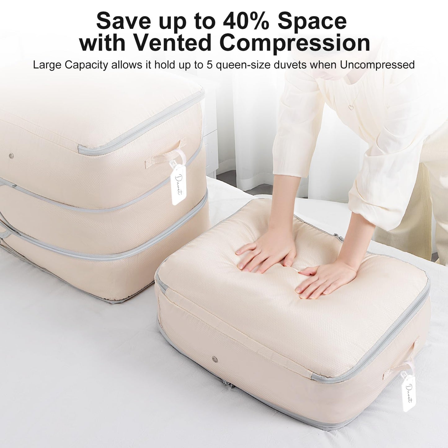 DIMJ 3Layer Space Saver Bags - Ultra Compression Storage Bags for Duvet, Blanket, Compress 110L to 66L