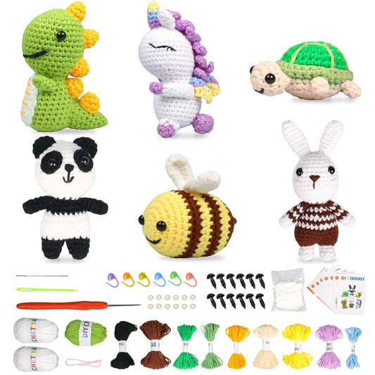 Yuepin 6Pcs Crochet Kit for Beginners, Crochet Starter Kit with Step-by-Step Video Tutorials, Beginner Crochet Kit for Adults Kids DIY Craft, Crochet