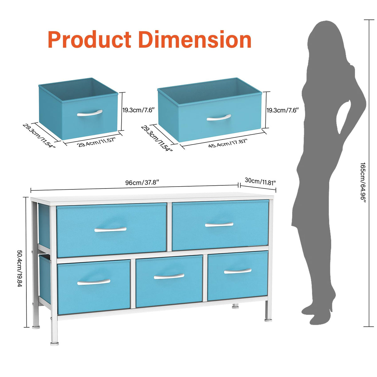 Feonase Bedroom Chest of Drawers, 5 Fabric Drawers Dresser with Metal Frame and MDF Top Board, Modern Storage Unit for Bedroom Living room, Entryway