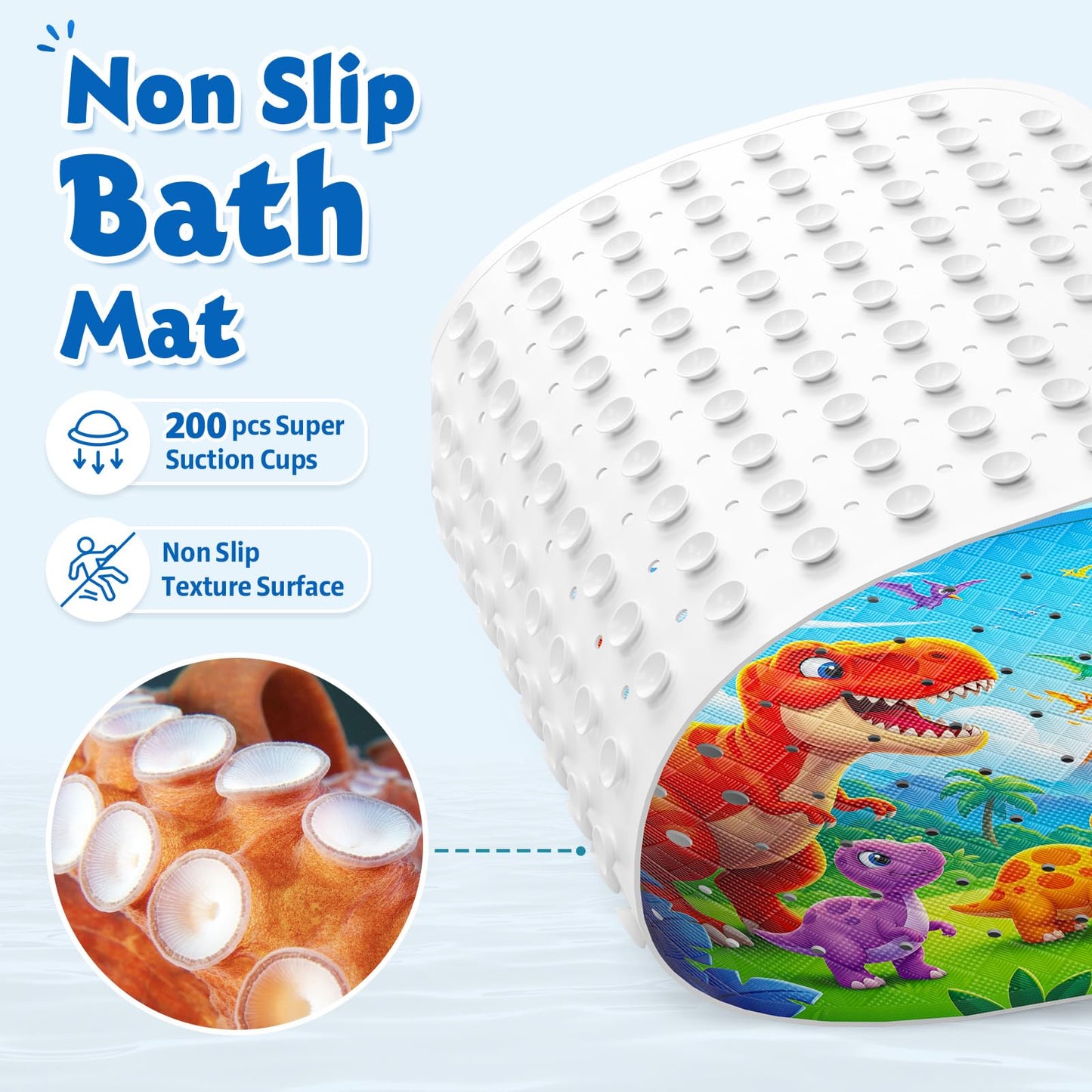 XIYUNTE Baby Bath Mats Non Slip Anti Mould, Cartoon Kids Bath Mat Non Slip, 100x40cm Extra Large Baby Shower Mat Bath Mat with Suction Cups & Drain