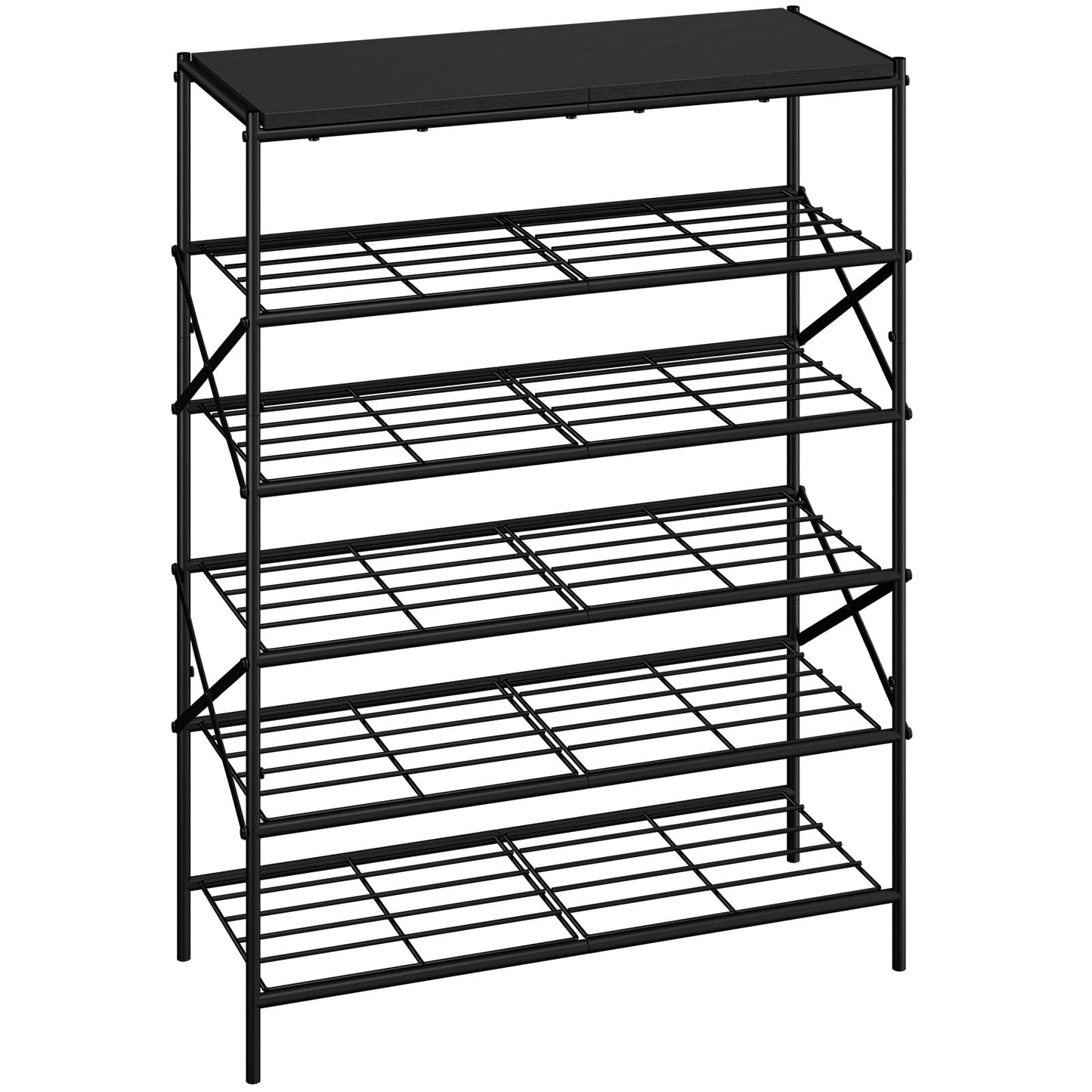 IBUYKE 6 Tier Shoe Storage Rack with Shelf, Large Capacity Metal Shoe Storage Organizer for 24 Pairs of Shoes, for Entryway Hallway Closet Garage