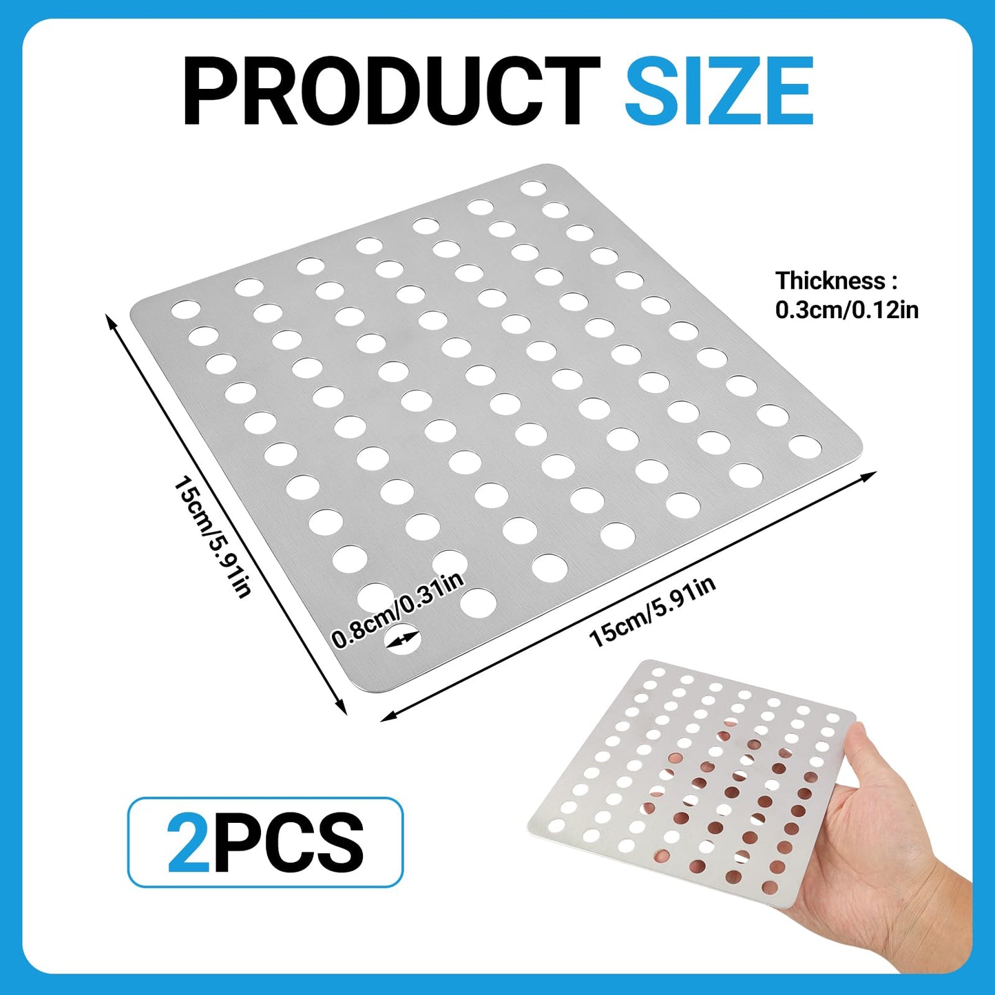 2 Pcs Stainless Steel Swirl Drain Covers, Square Drain Guard Swirl Cover,6" X 6" (15x15cm) Steel Rustproof Square Drain Covers,Metal Drain Protectors