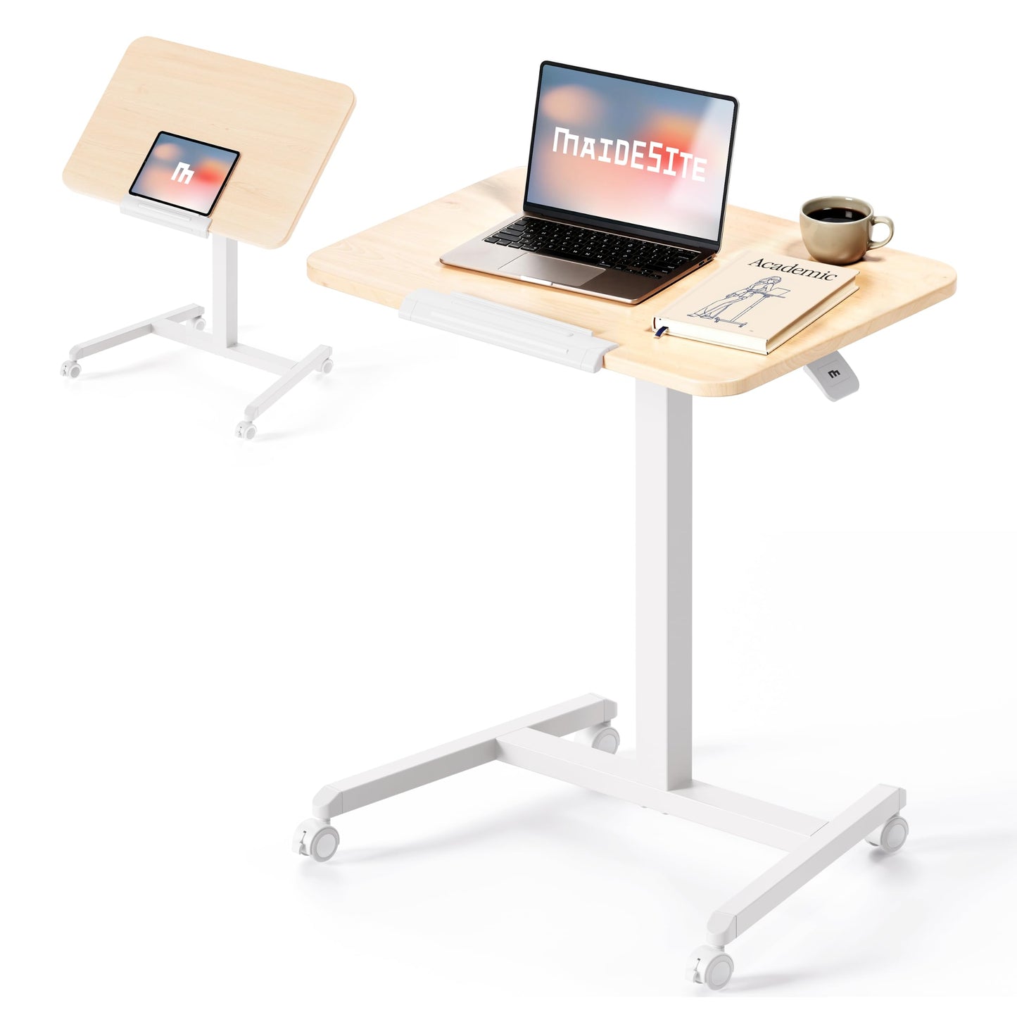 MAIDeSITe Fit Pro Over Bed Table with Wheels, Height Adjustable Desk