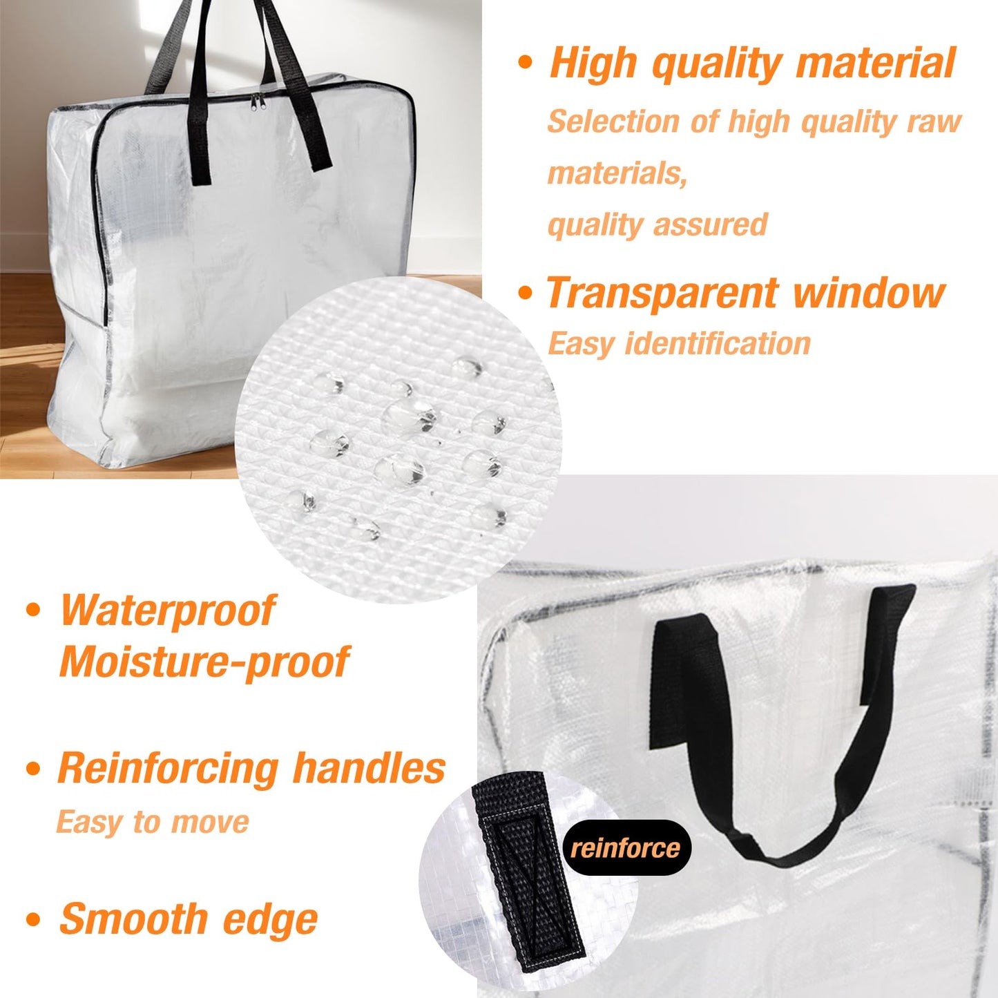 80L Clothes Storage Bags, 4 Pack Large Clear Capacity Clothes Organizer with Zips, Moisture proof