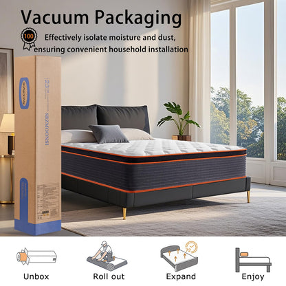 SEZMOONSI Double Mattress 4FT6, 10.6 Inch Deep Gel Memory Foam Medium Firm Mattress with Breathable Soft Fabric