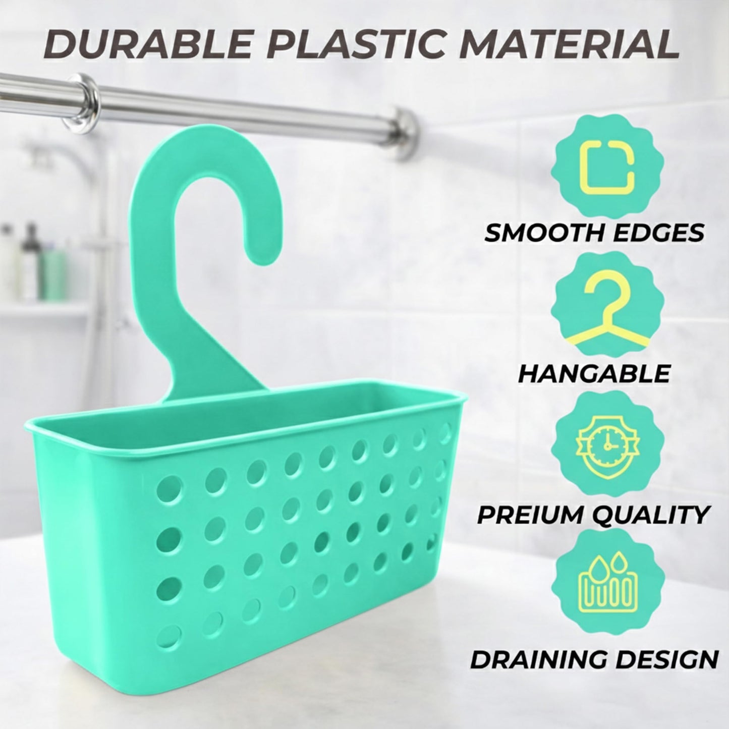 Ketayle Premium Plastic Shower Caddy Turquoise - Wall Mounted Storage Basket for Bathroom Essentials