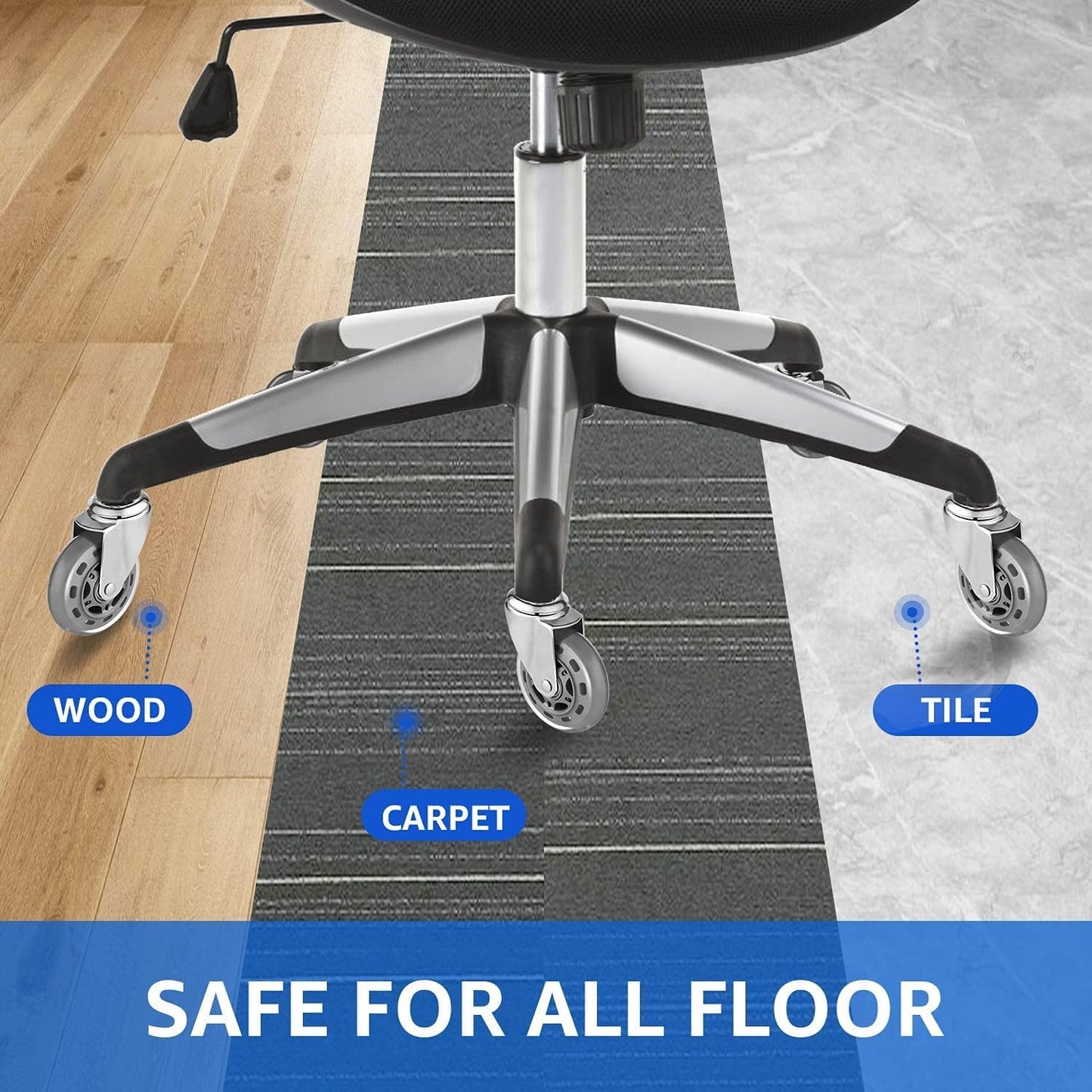 Mastery Mart Office Chair Wheels Replacement 11x22mm, Rollerblade Style Office Chair Castors for Hardwood Floors, Ultra Heavy Duty, Quiet Smooth