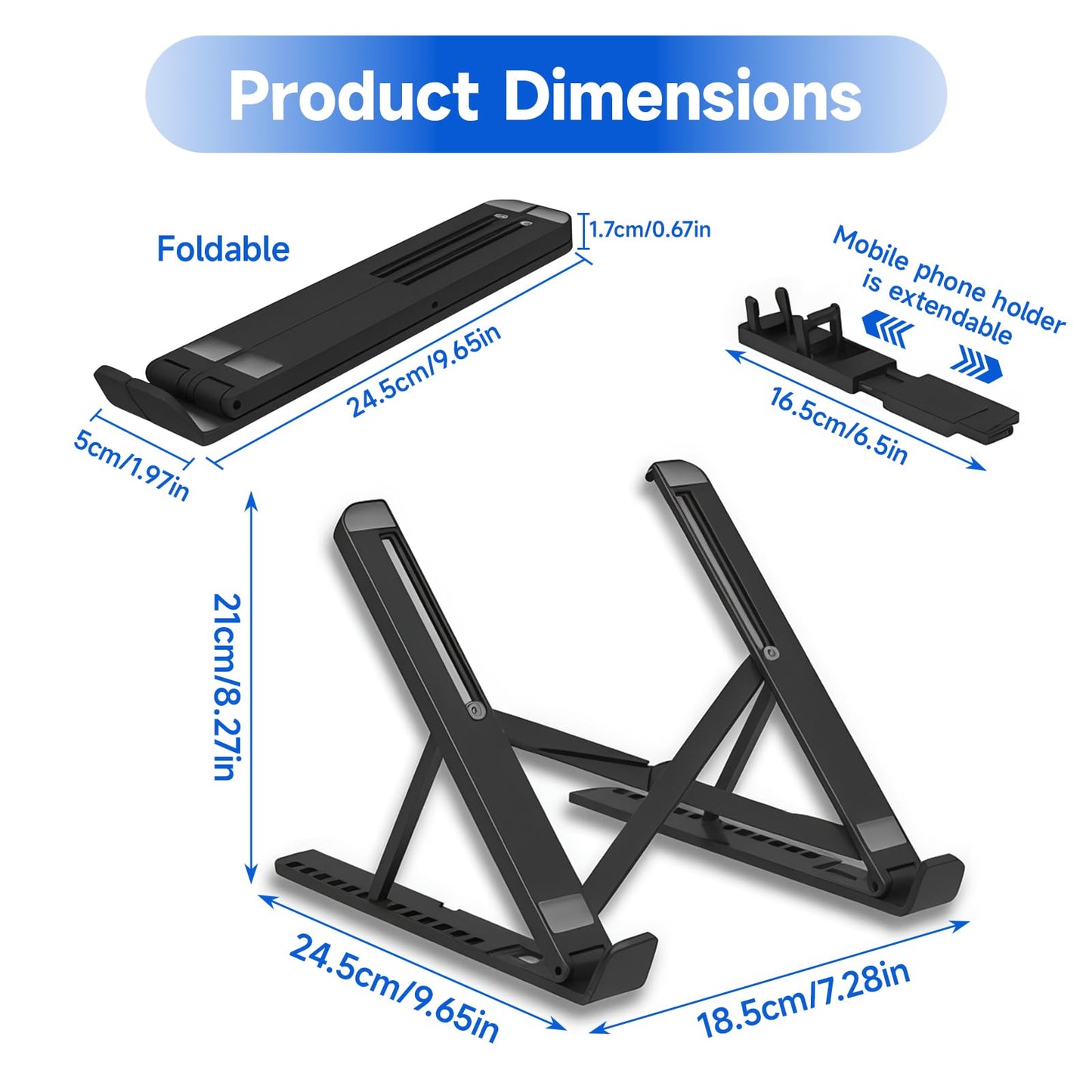 CHUNGG Adjustable Laptop Stand for Desk, Phone Holder, Foldable Portable Laptop Riser Holder Accessories