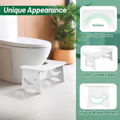 MAIJIAJU White Single Toilet Stool, Foldable Bamboo Squat Step