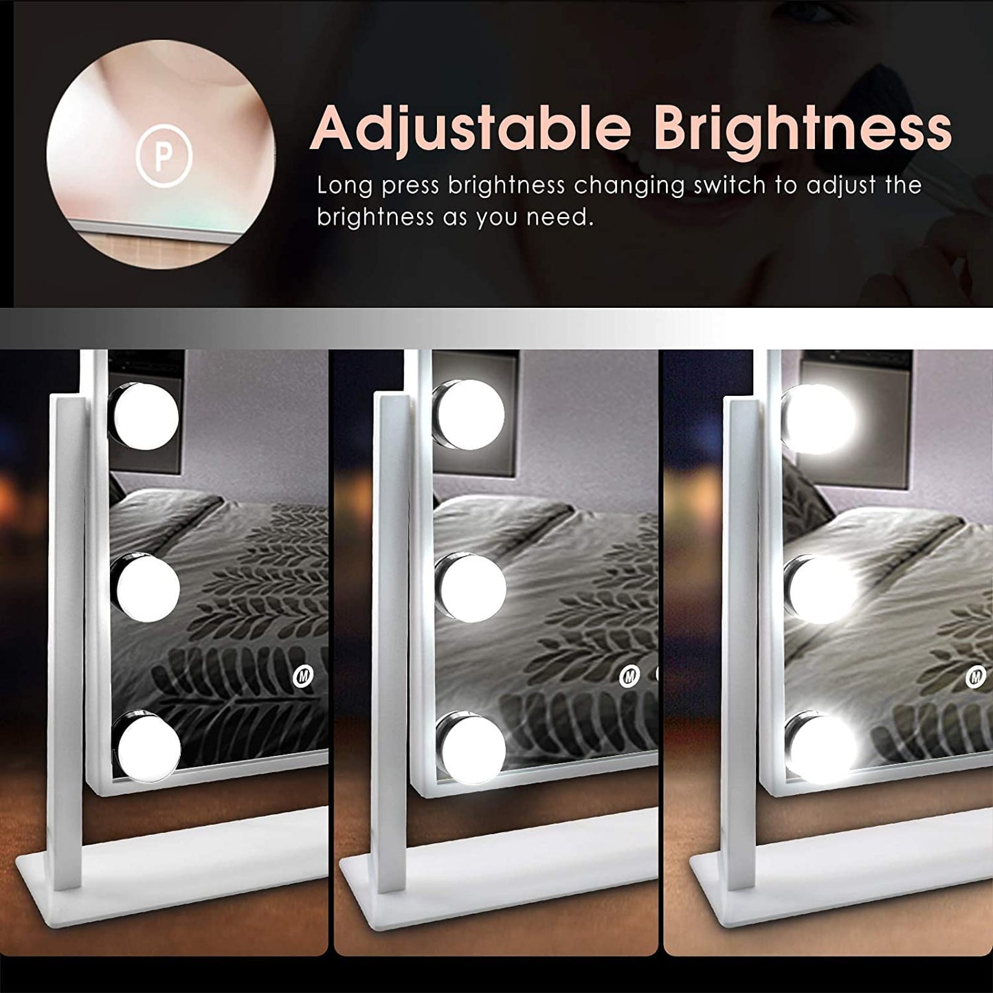 TUREWELL Hollywood Makeup Mirror with Lights,Large Lighted Vanity Mirror with 3 Color Light & 12 Dimmable Led Bulbs,Smart Lighted Touch Control Screen