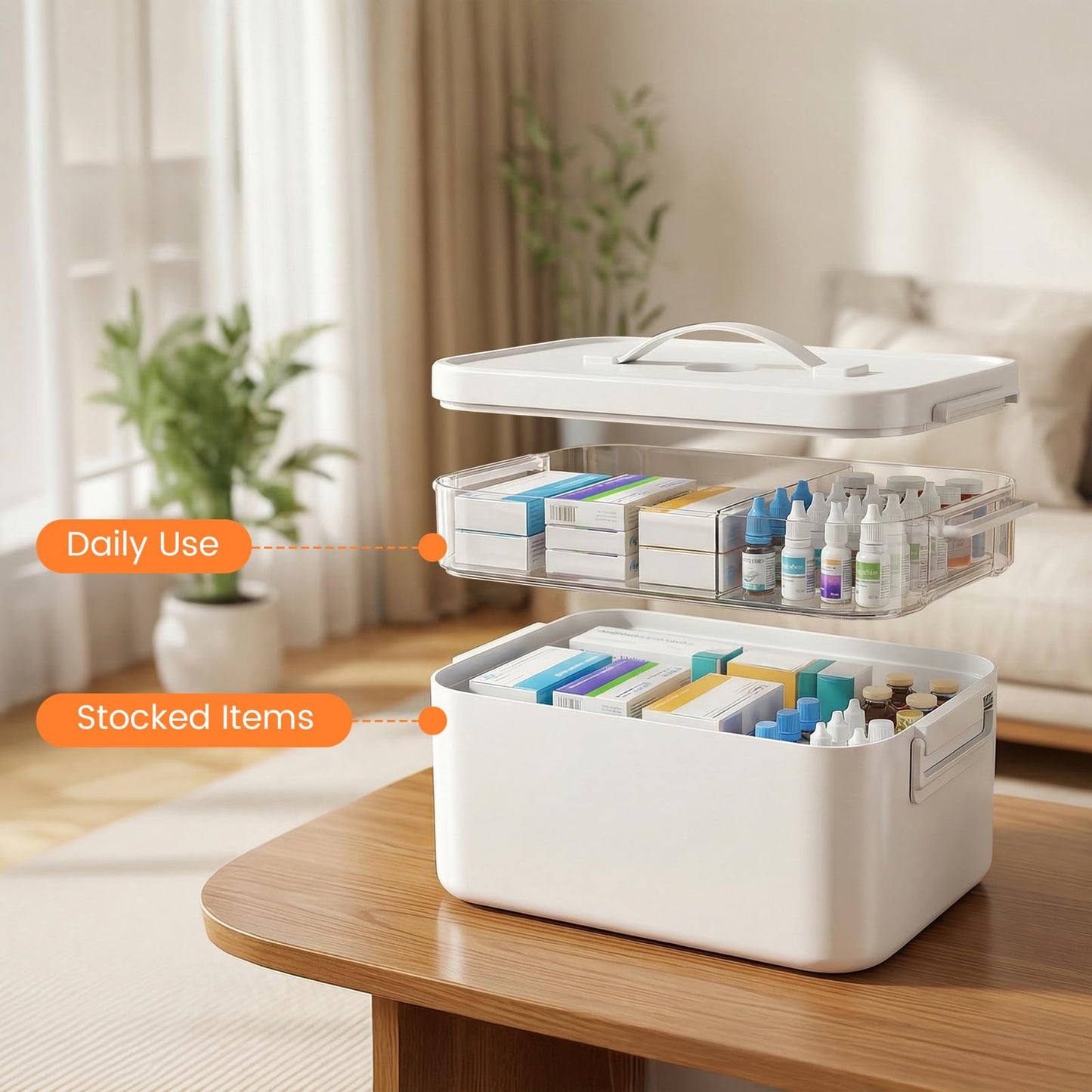 Kryndle Medicine Storage Box, 2 Layer Medicine Box with Compartments