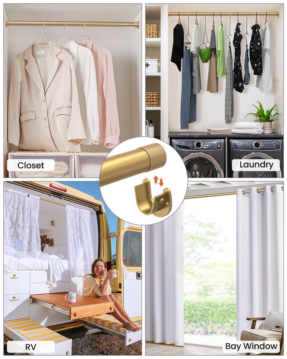 Wardrobe Rail, 43 to 97 CM Stepless Adjustable Metal Rails To Hanging Clothes, 3.3 CM Heavy Duty Wardrobe Rails and Fittings for Closet Wardrobes