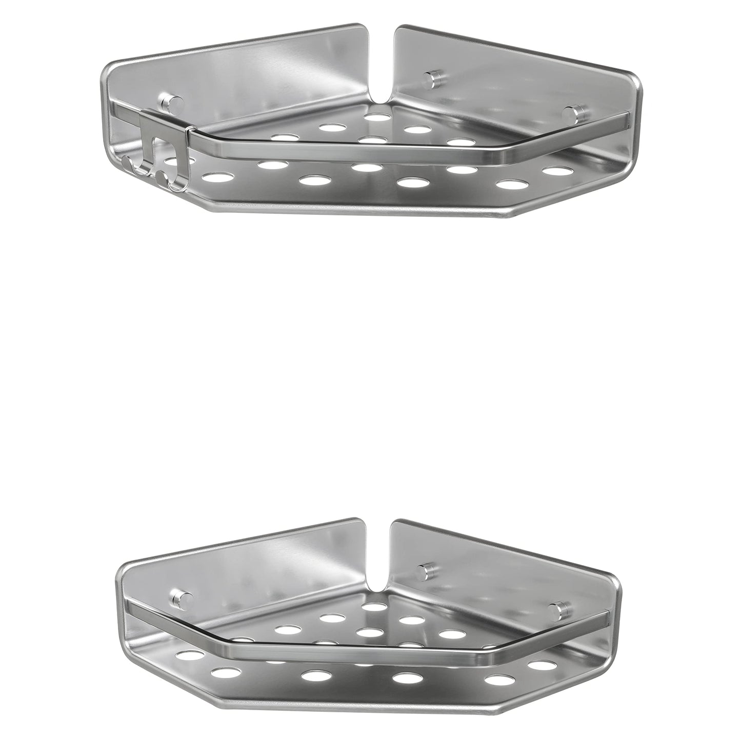 TATAY Set of 2 Corner Shower Racks Moon, 100% Stainless Steel, Aluminium, Minimalist Design, 10 Year Warranty. Measures 20 x 20 x 5,5 cm