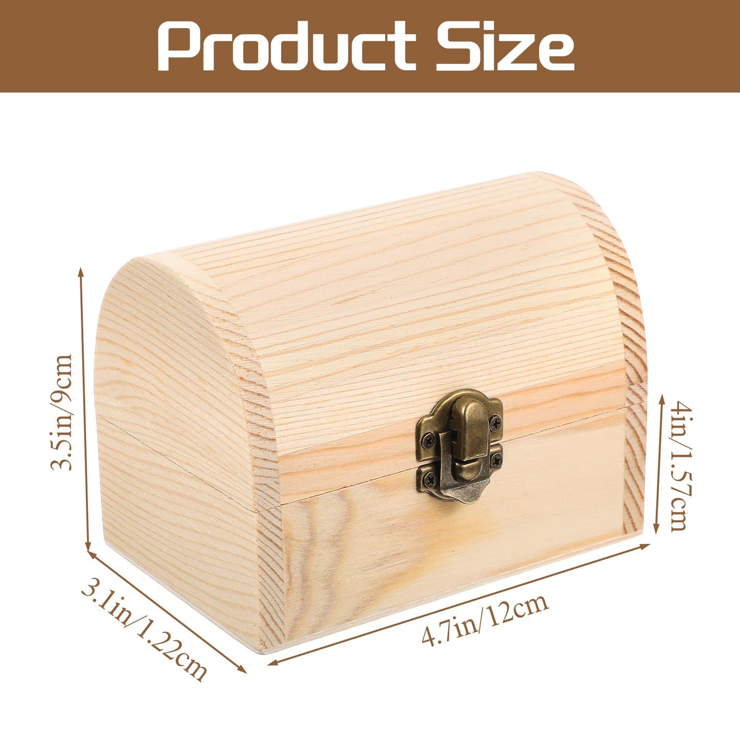 FdcLixuvol Unfinished Wood Treasure Chest, Wooden Box with Hinged Lid