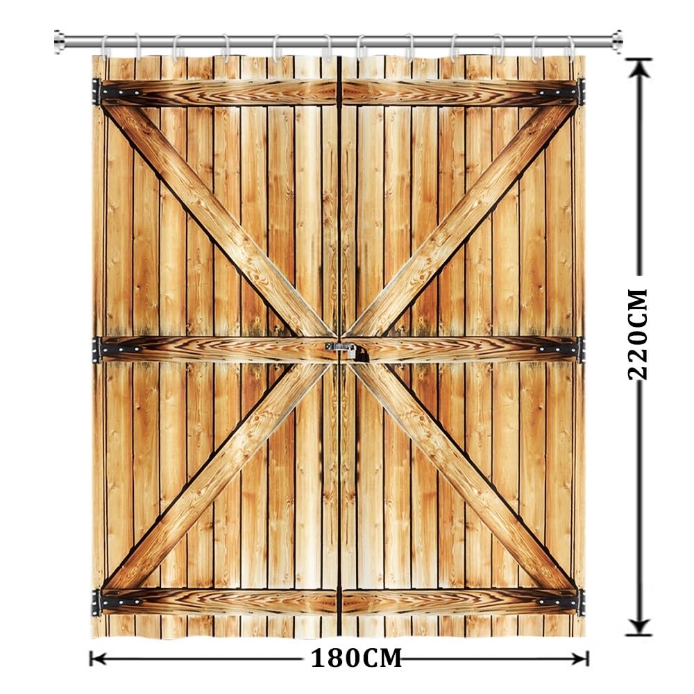 Xiaoterna Rustic Shower Curtain Retro Brown Wooden Door Waterproof Bathroom Curtain Western Country Harvest Farm Barn Machine Washable Mildew
