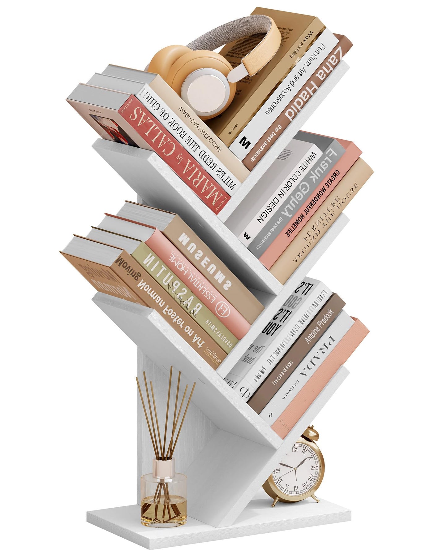 Hoctieon 4 Tier Tree Bookshelf, 4 Shelf Bookcase, Free Standing Tree Bookcase, Display Floor Standing Shelf for Books