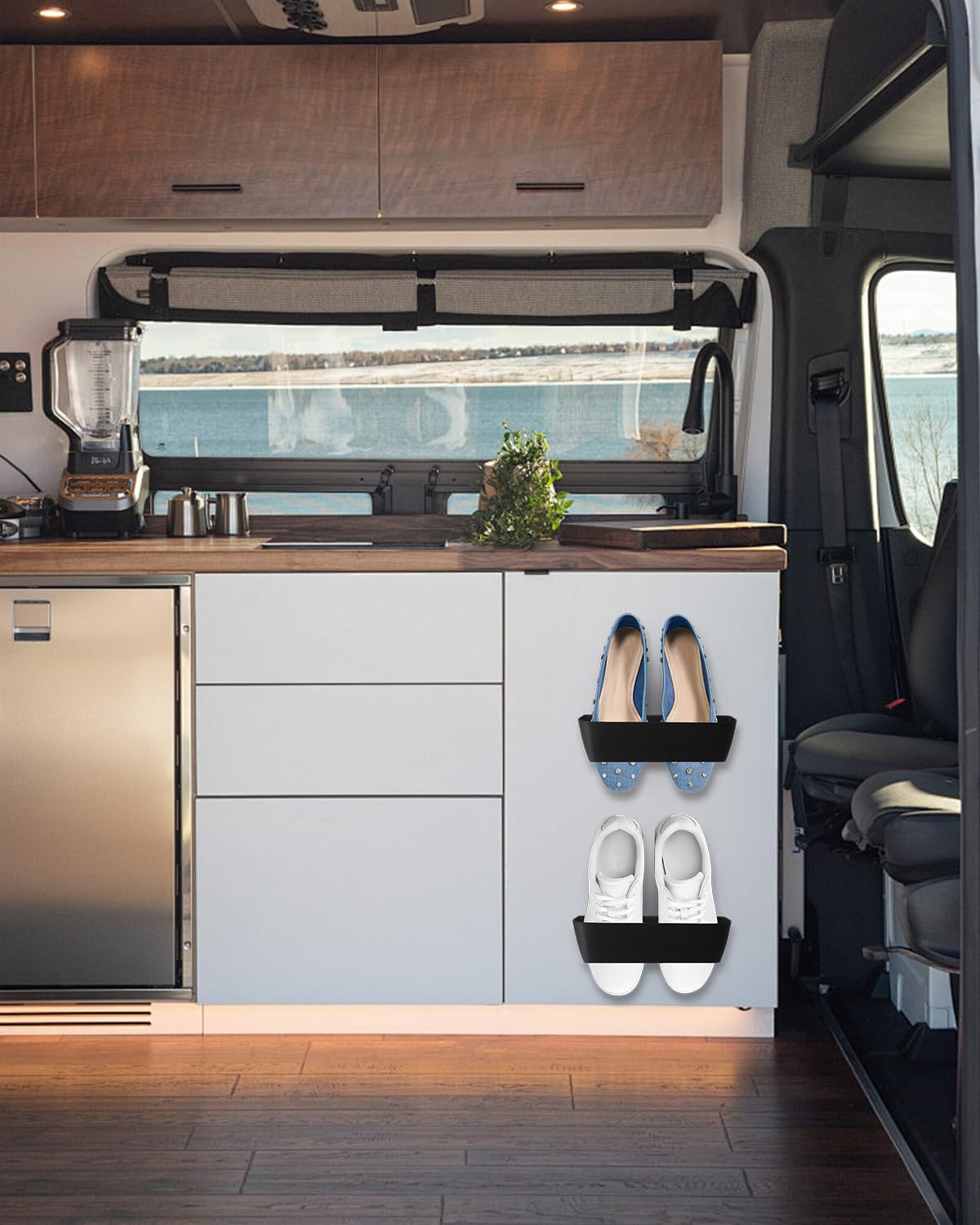 Domemit Wall Mounted Shoes Rack, Motorhome Shoe Holder, Wall Shoe Rack Shoe Hooks Self Adhesive or Drilling 2 Ways Installation
