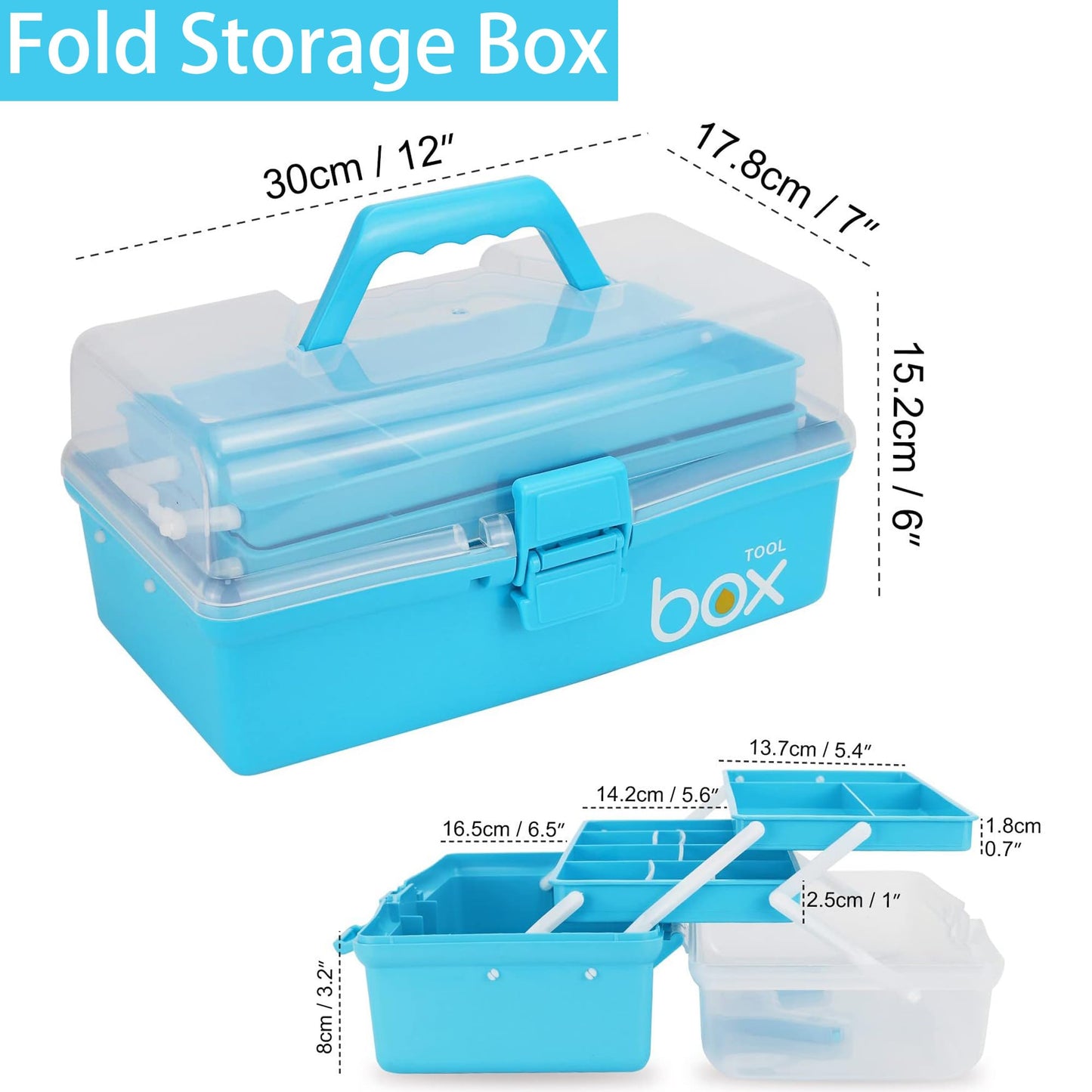 imuounl 3 Layer Multipurpose Storage Box,Plastic Tool Box,Art & Crafts Storage Box with Compartments