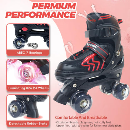 Kids Roller Skates for Boys Girls Children Beginners, 4 Sizes Adjustable Roller Skates for Child Toddler Ages 4-6-12 with 8 Light up Wheels