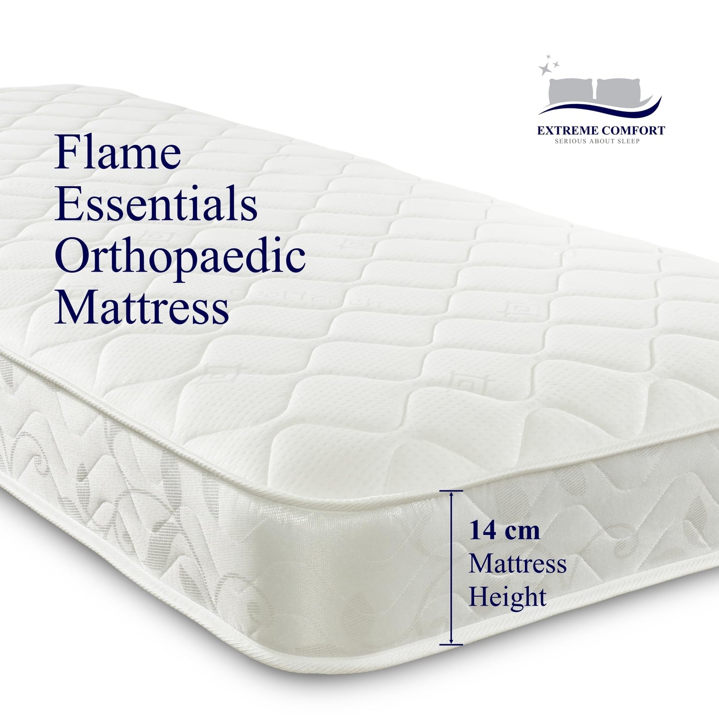 eXtreme comfort ltd Flame Essentials Orthopaedic Double Mattress 4’6 FT (135x190cm) | Firm Support Foam | Maximum Value All-Foam | 14cm Deep | UK Made