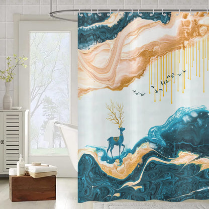 ASDCXZ Shower Curtain Marble 180x180 cm, Modern Abstract Orange Cyan Deer Marble Optic Texture Washable Fabric Shower Curtains Polyester Textile