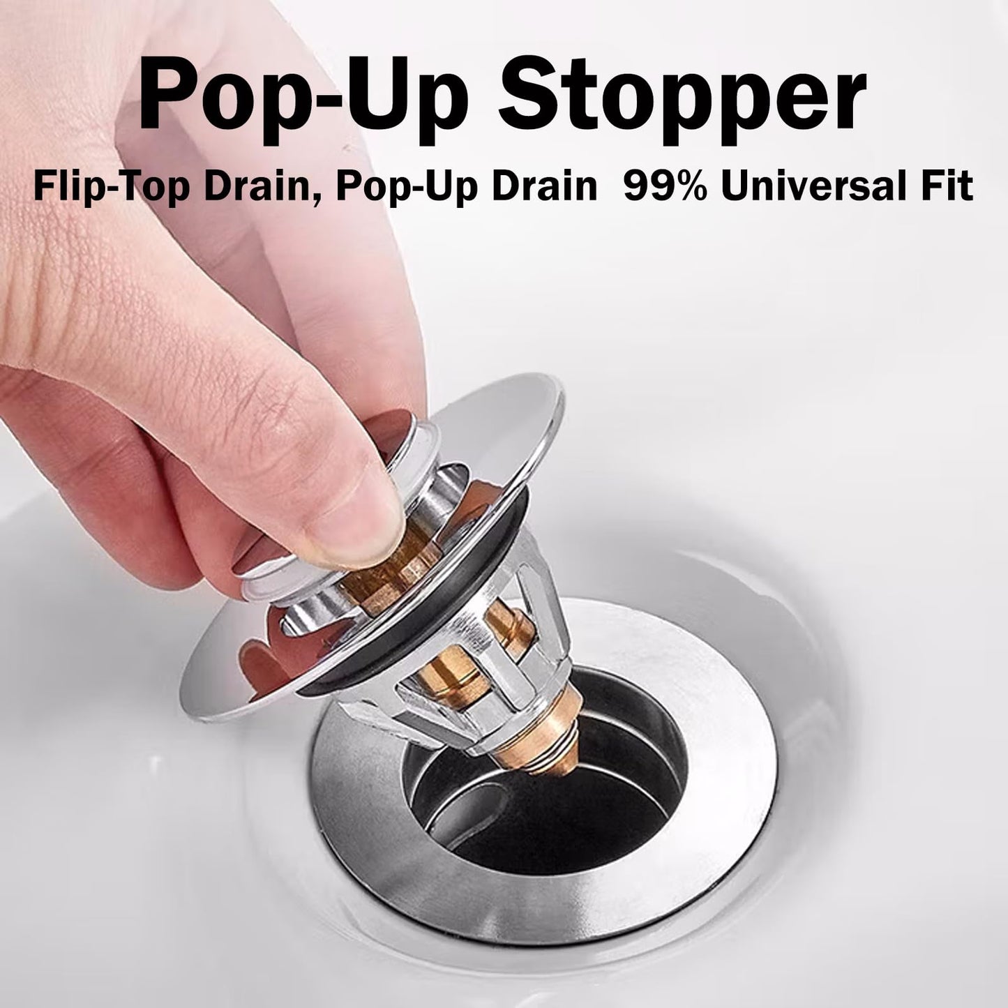 2 Pack Sink Drain Stopper, 34mm Universal Bathroom Sink Plug Replacement with Brass Pop-Up Core, Anti-Clog and Odor Prevention